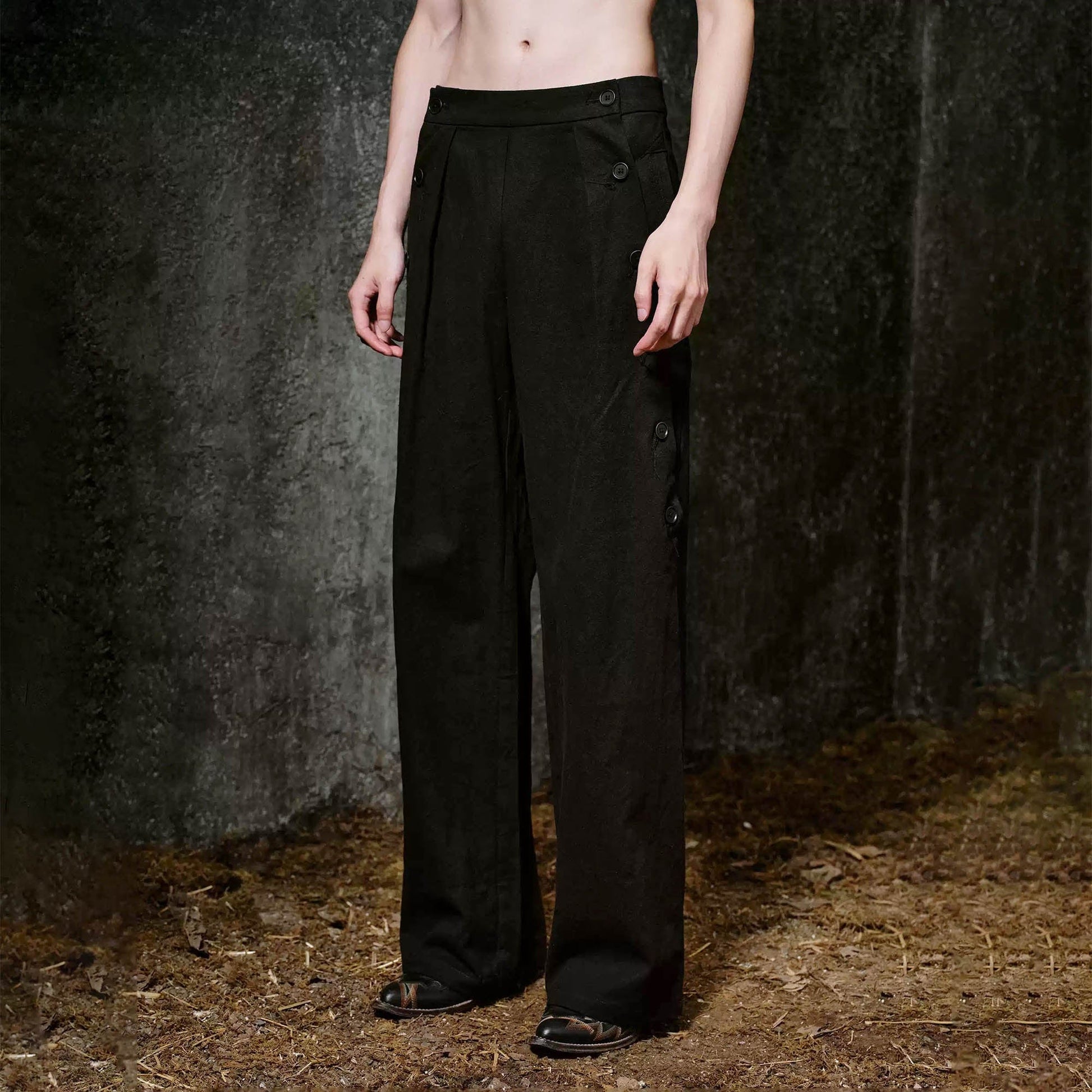 ILNya Nieternite Nifutur Side Button Pleated Wide-Leg Trousers-Pants-S(0)-Free Shipping Leatheretro