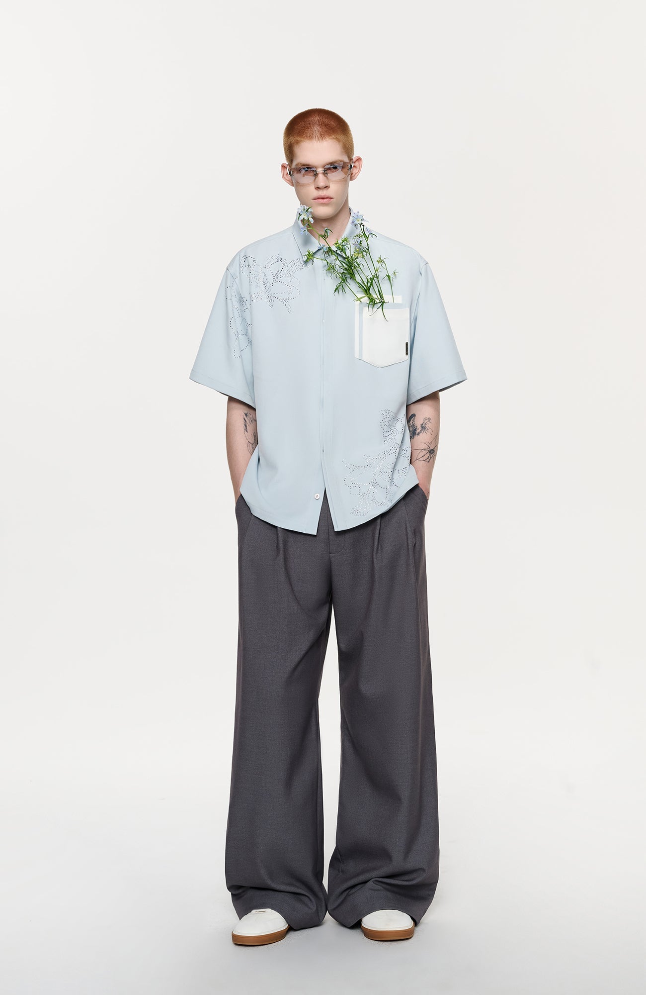 TIWILLTANG Floral Diamond Layered Pocket Half Shirt-Half shirt-S-Free Shipping Leatheretro