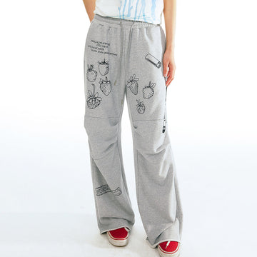 1997 POSTOFFICE Strawberry Graphic Pleated Wide-Leg Sweatpants-Pants-S (Preorder)-Free Shipping Leatheretro