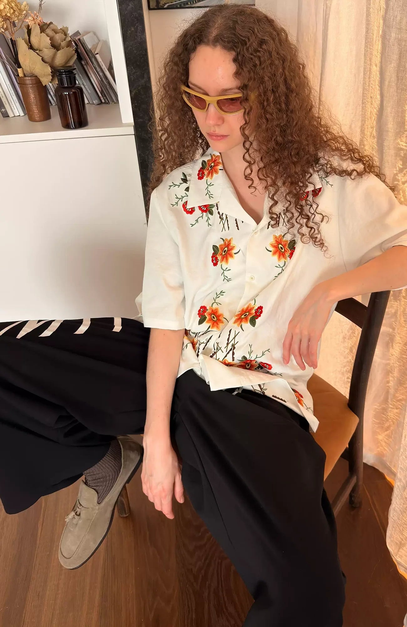 MIICHOUS Botanical Embroidered Half Shirt-Half shirt-S-Free Shipping Leatheretro