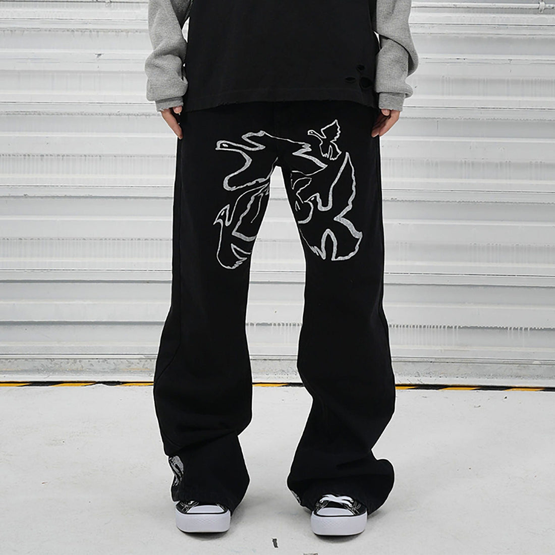 VINKID Flock of Doves Graphic Jeans-Jeans-S-Free Shipping Leatheretro