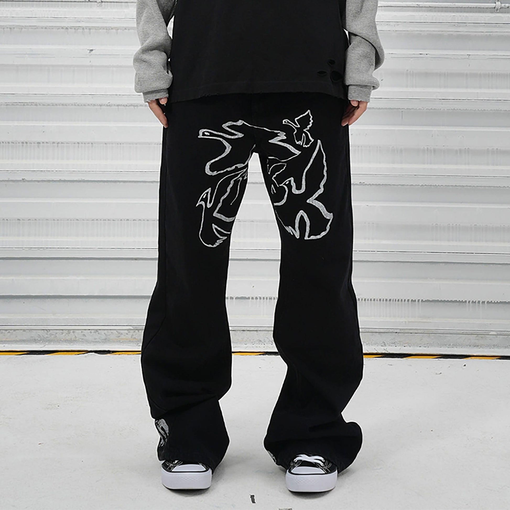 VINKID Flock of Doves Graphic Jeans-Jeans-S-Free Shipping Leatheretro