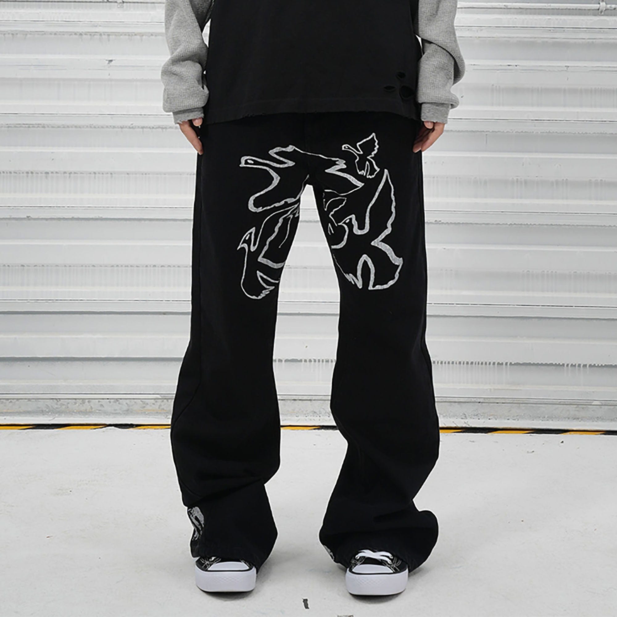 VINKID Flock of Doves Graphic Jeans-Jeans-S-Free Shipping Leatheretro