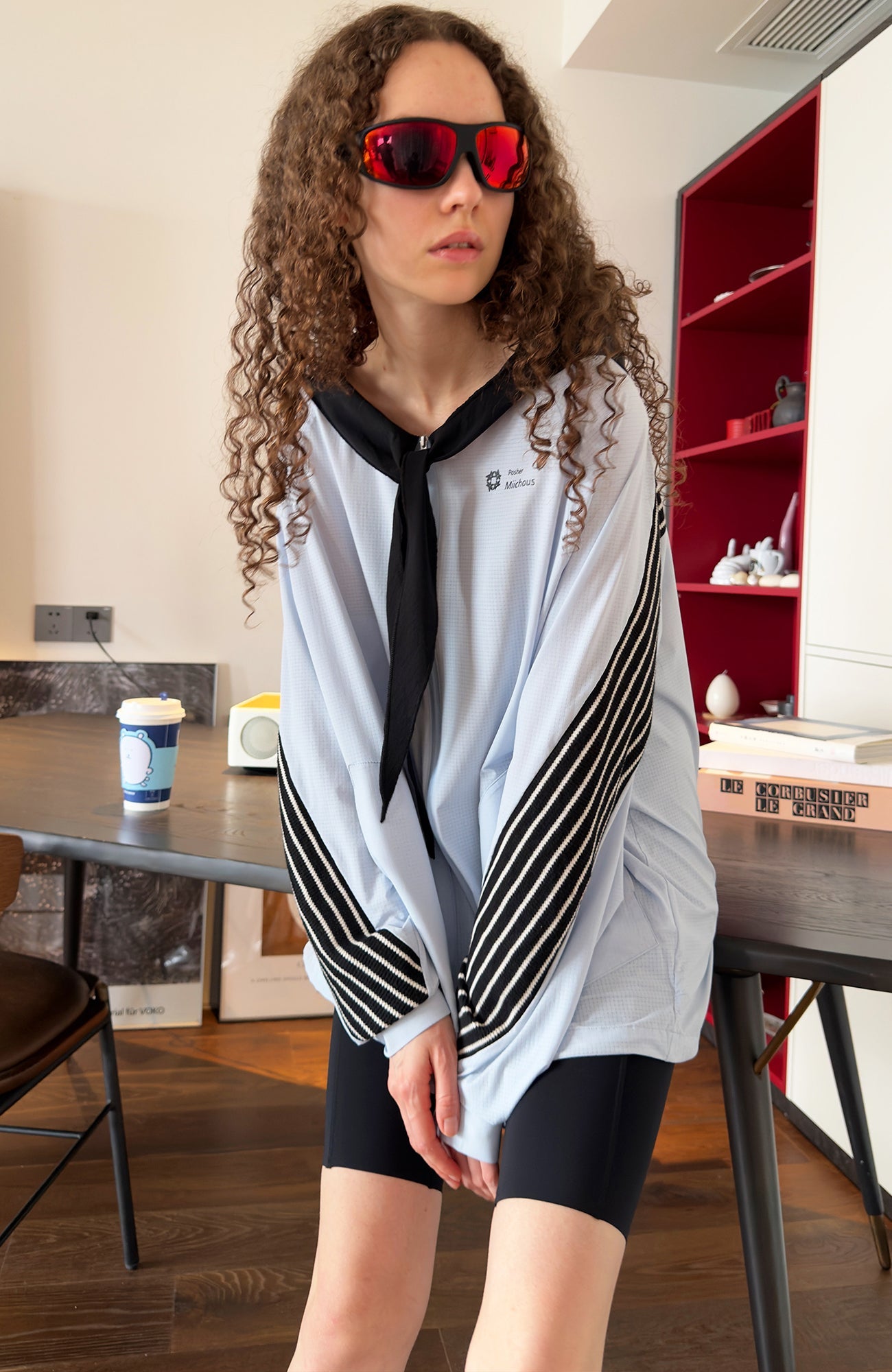 MIICHOUS Contrast Stripes Hooded Tie-Neck UV Protection Jacket-Jacket-S (Preorder)-Free Shipping Leatheretro
