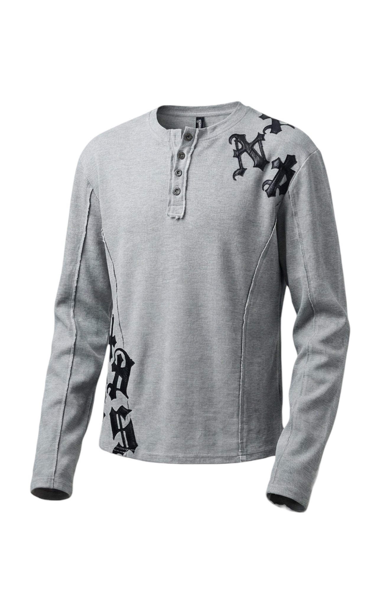 DND4DES Waffle-Knit Gothic Henley Long-Sleeve Tee-L/S Tee-S-Black-Free Shipping Leatheretro