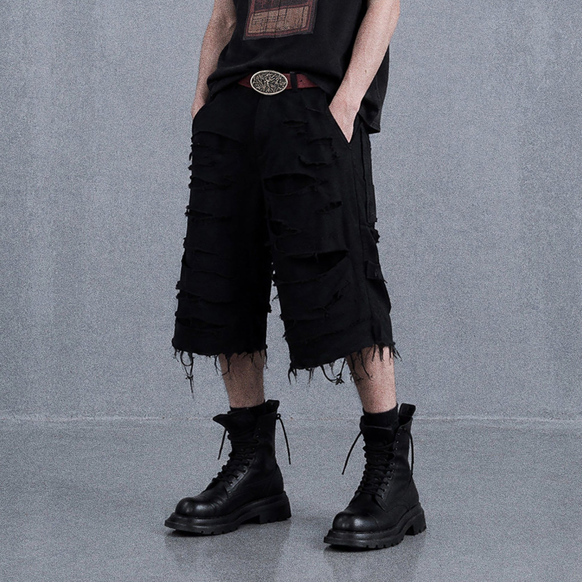 UNDERWATER Distressed Raw Edge Denim Shorts-Shorts-S-Free Shipping Leatheretro