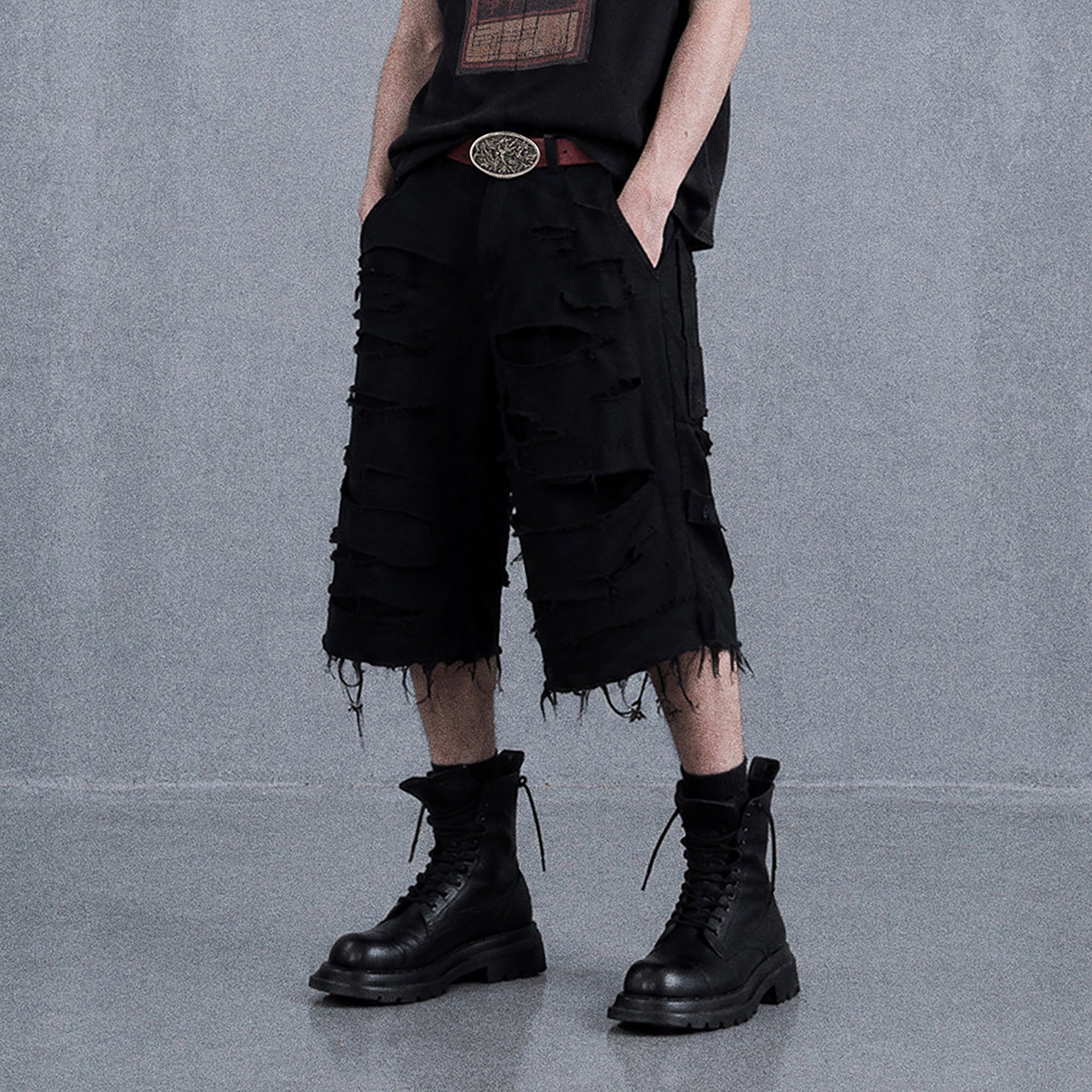 UNDERWATER Distressed Raw Edge Denim Shorts-Shorts-S-Free Shipping Leatheretro