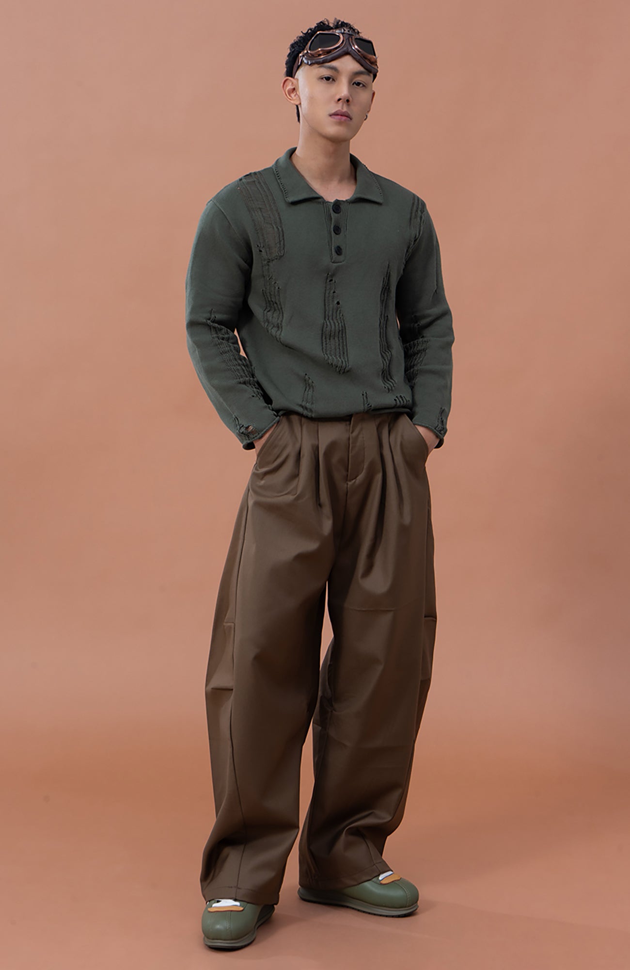 CLP Essential Pleat Curved-Leg Trousers-Pants-S-Gray-Free Shipping Leatheretro