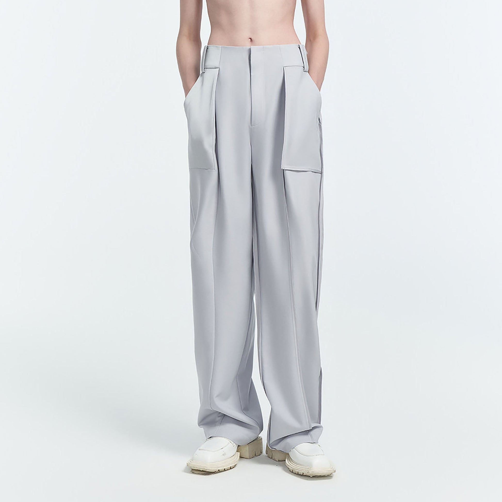 TIWILLTANG Satin Panel Straight-Leg Pants-Pants-S-Silver-Free Shipping Leatheretro