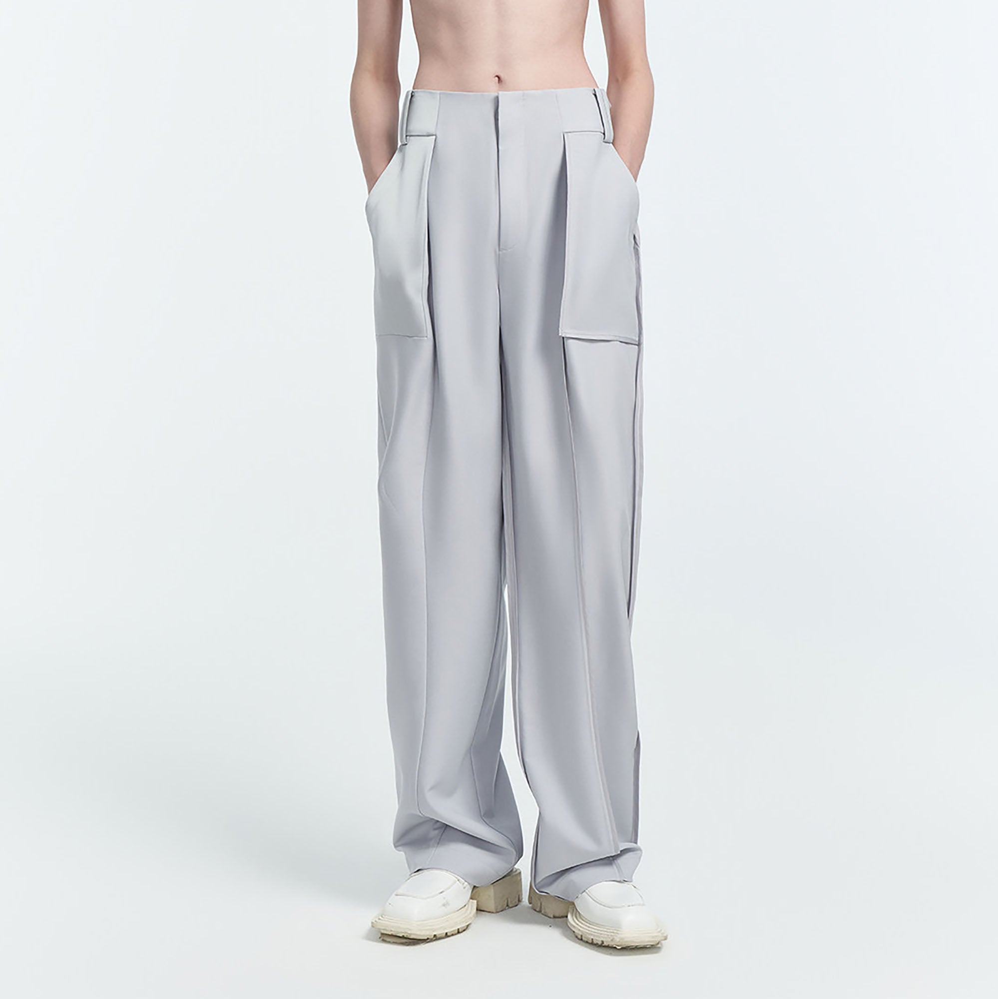 TIWILLTANG Satin Panel Straight-Leg Pants-Pants-S-Silver-Free Shipping Leatheretro