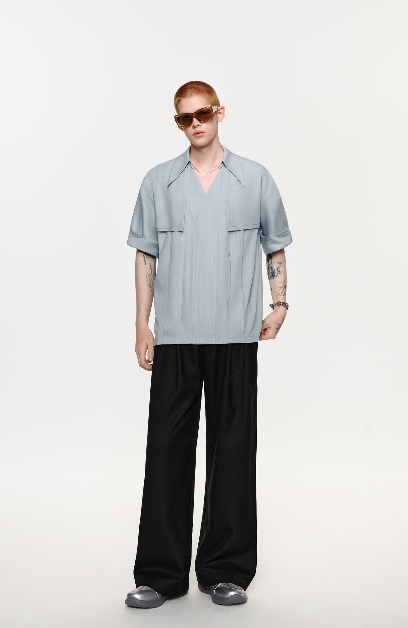 TIWILLTANG Layered Lapel Half Shirt-Half shirt-S-Khaki-Free Shipping Leatheretro