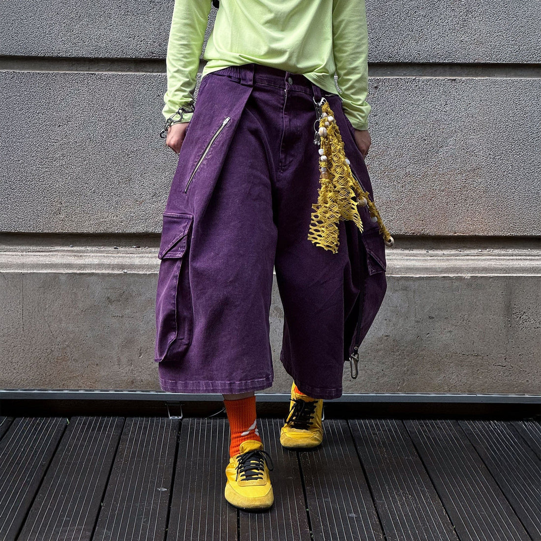 RELABEL Detachable Scarf Washed Multi-Pocket Wide-Leg Shorts Purple-Shorts-XS-Free Shipping Leatheretro