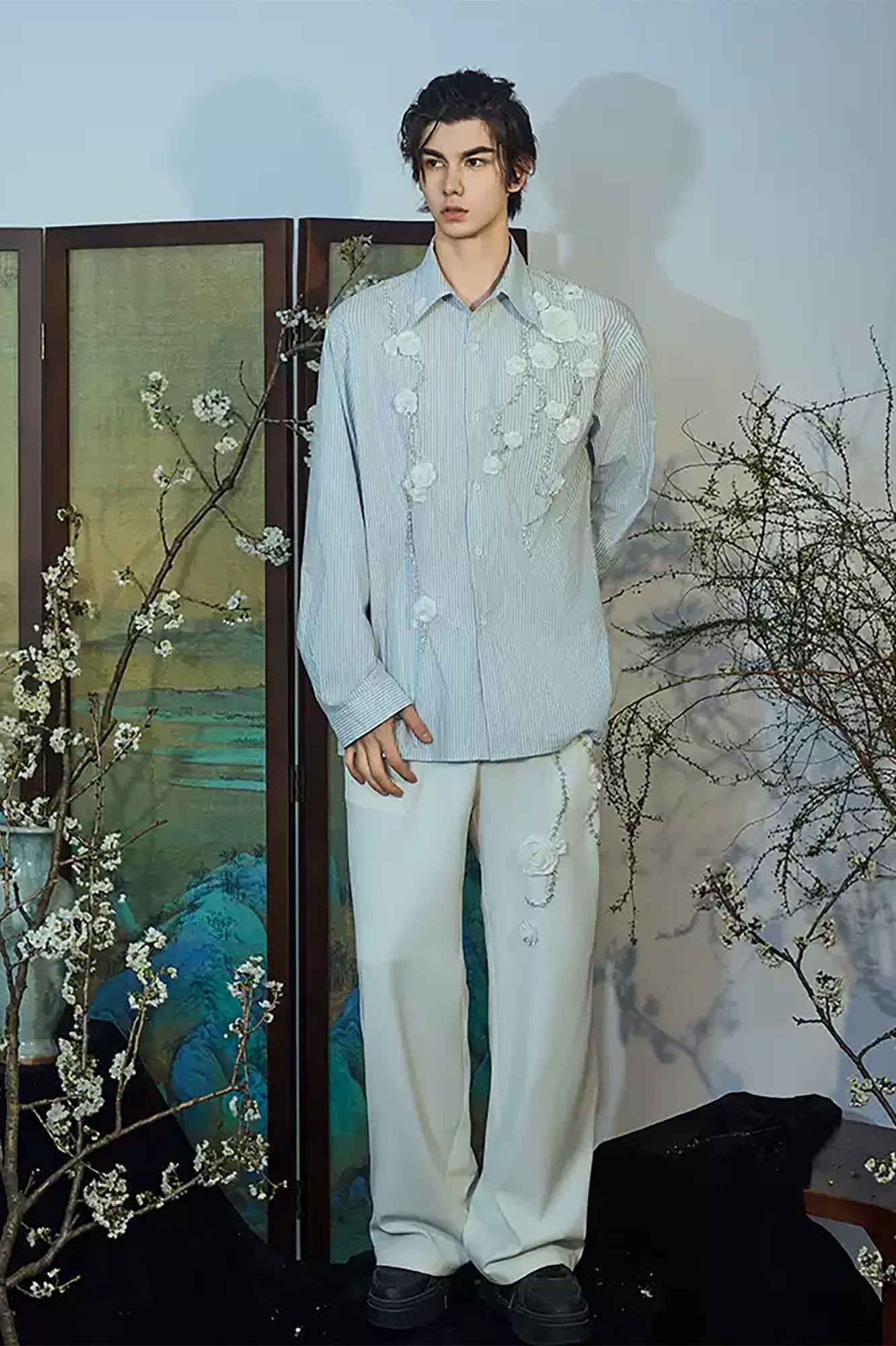 JIECHI Vine Rose Embroidered Trousers-Pants-M-Free Shipping Leatheretro