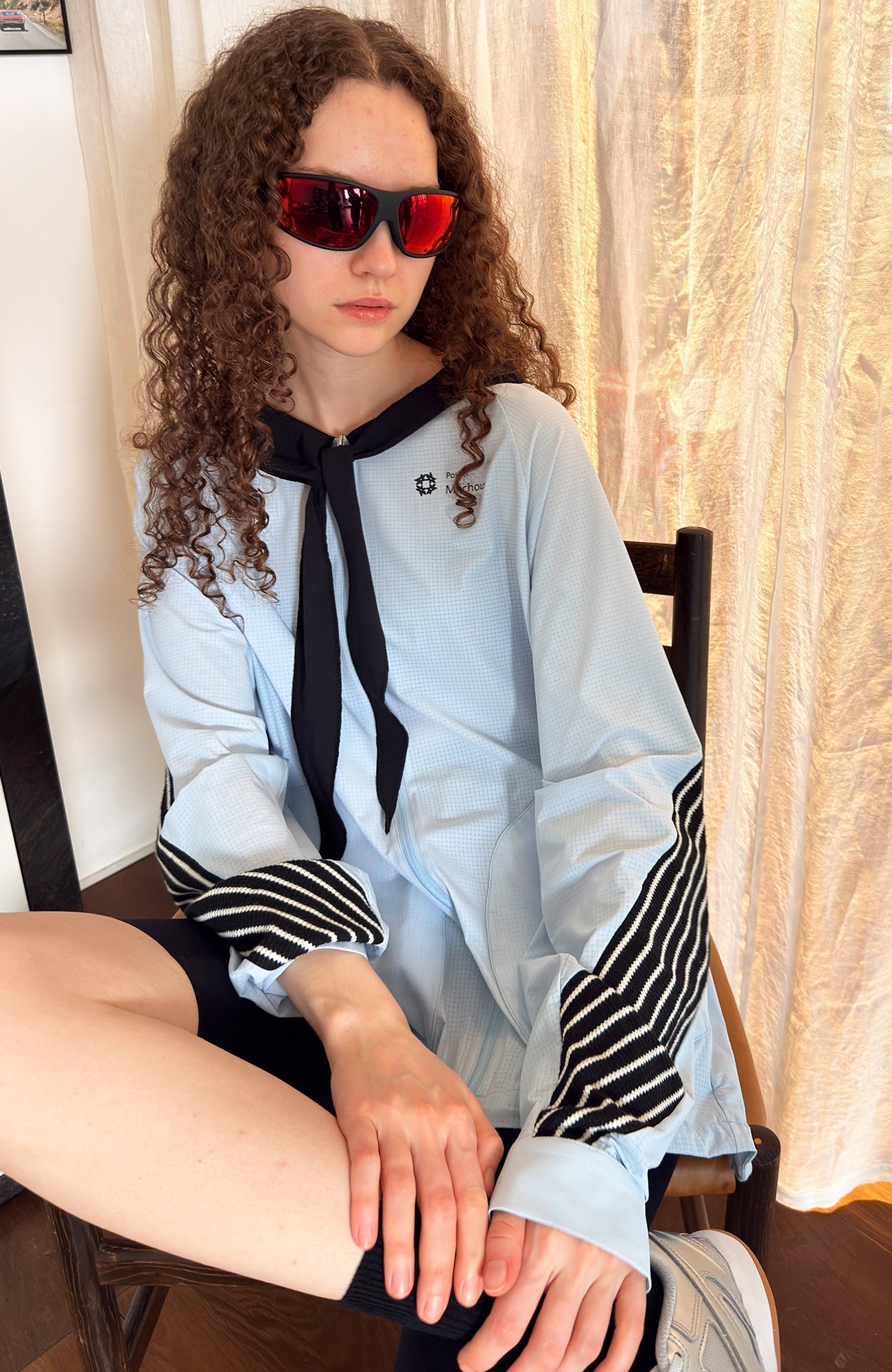 MIICHOUS Contrast Stripes Hooded Tie-Neck UV Protection Jacket-Jacket-S (Preorder)-Free Shipping Leatheretro