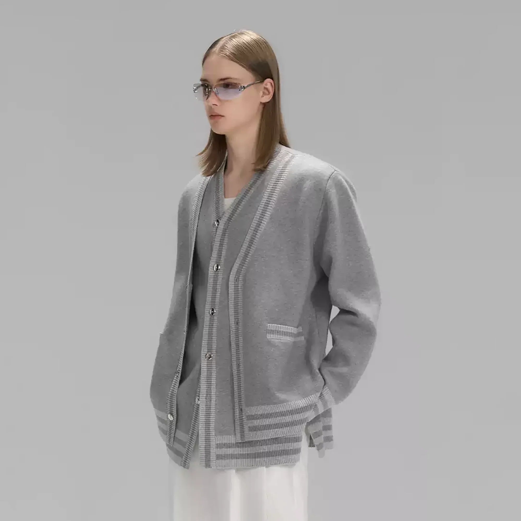 TIWILLTANG Layered Placket Knit Cardigan-Jacket-S-Dark Gray-Free Shipping Leatheretro