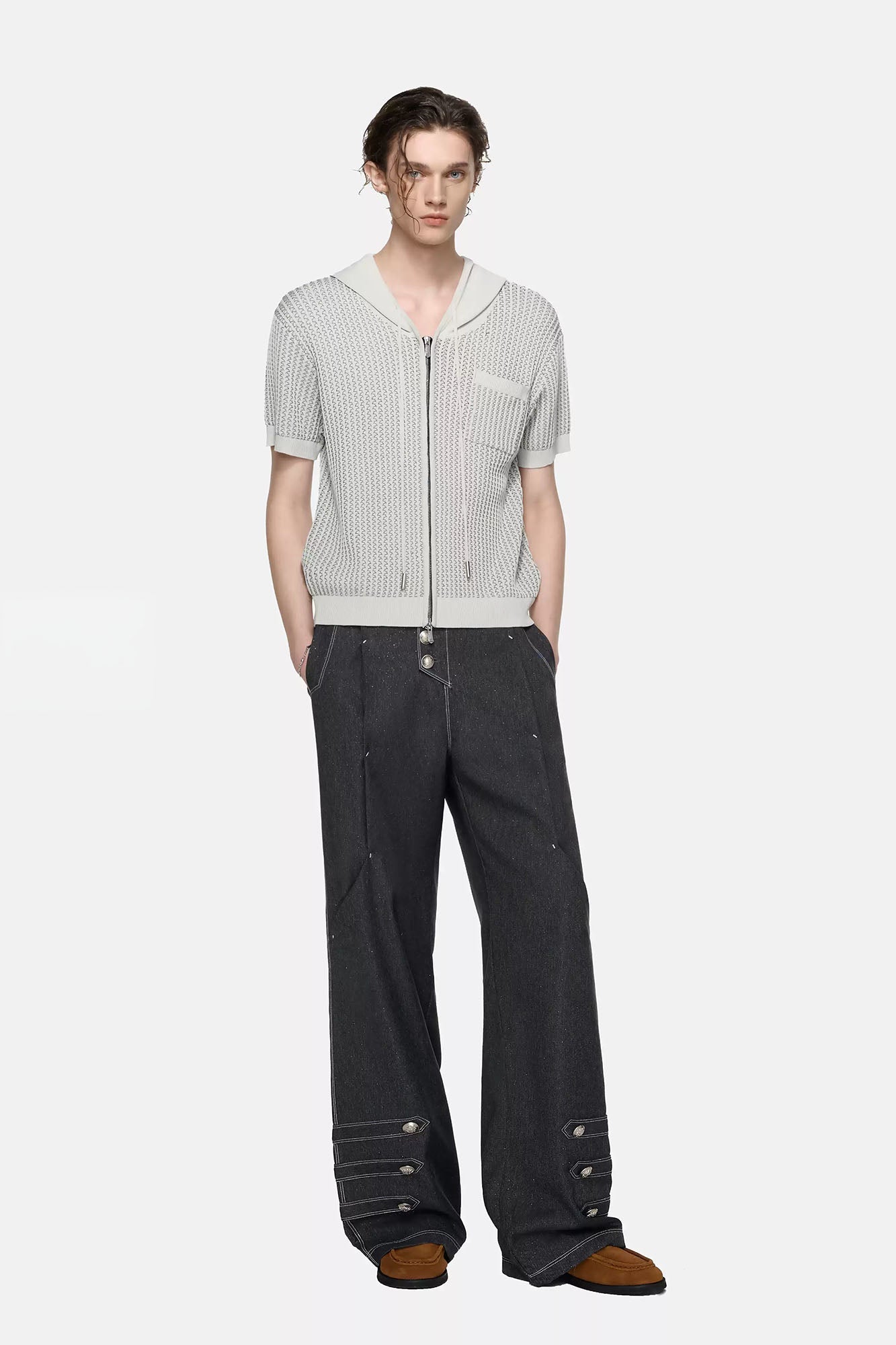 TIWILLTANG Asymmetrical Placket Stitched Wide-Leg Jeans-Jeans-S (Preorder)-Free Shipping Leatheretro