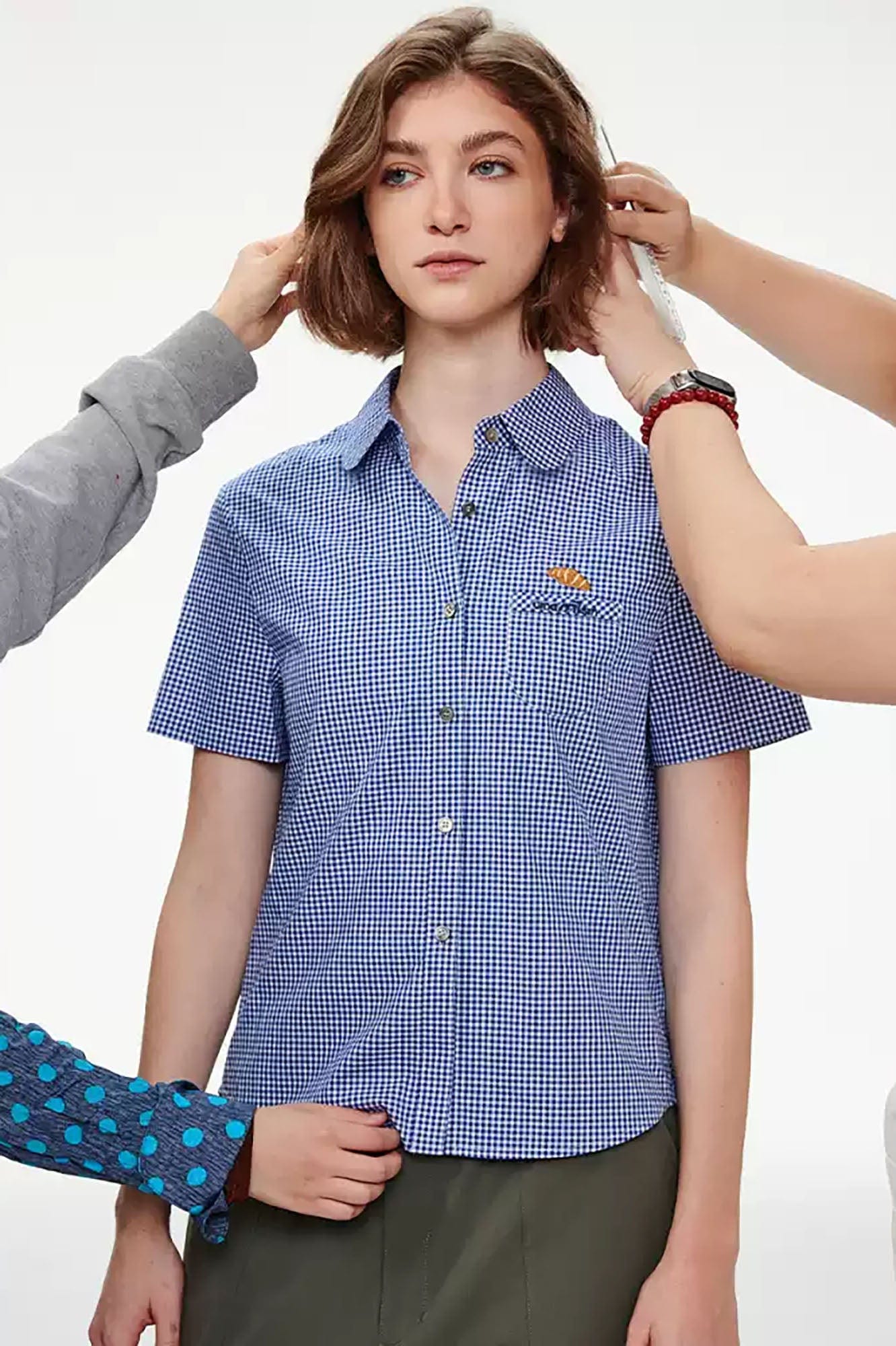 UMAMIISM Preppy Gingham Pocket Half Shirt-Half shirt-XS-Free Shipping Leatheretro