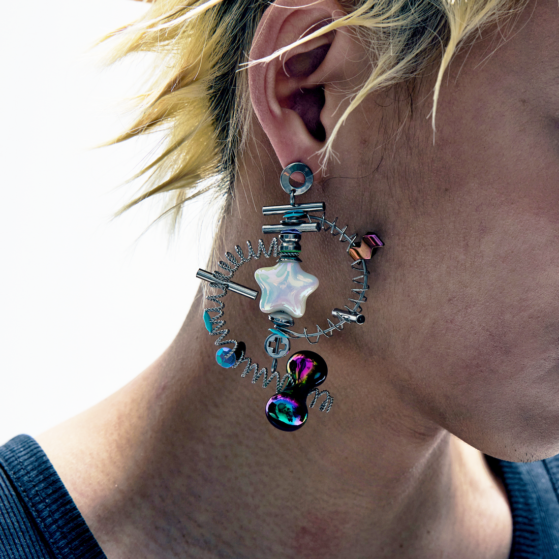 NUNKNOTX Industrial Candy Coil Earring-Earring-Single-Earring-Pink-Free Shipping Leatheretro