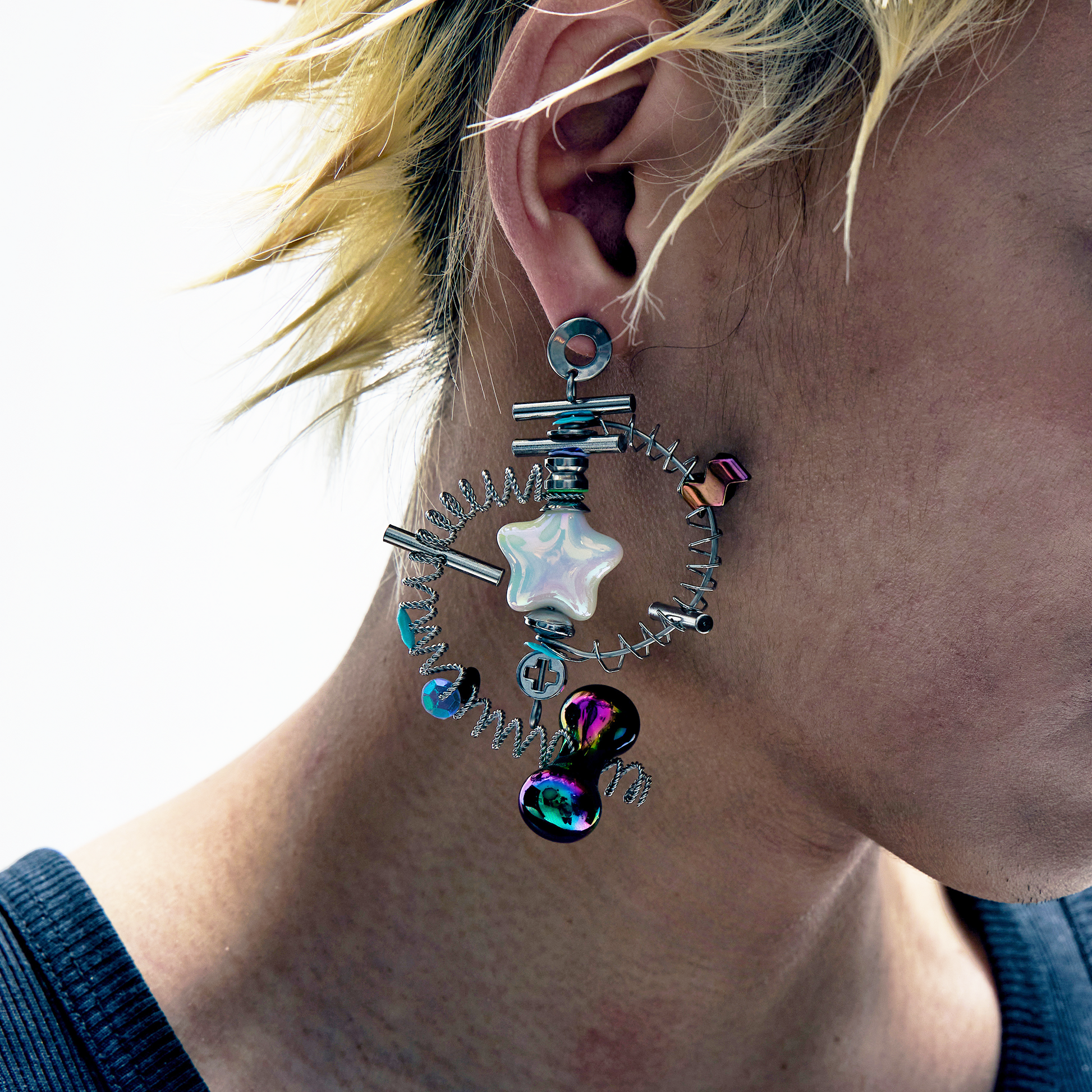 NUNKNOTX Industrial Candy Coil Earring-Earring-Single-Earring-Black-Free Shipping Leatheretro