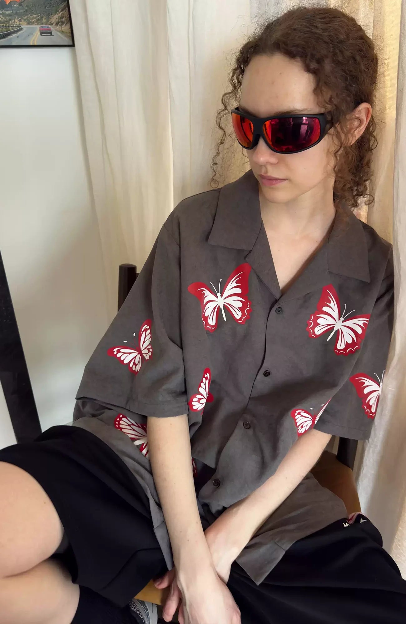 MIICHOUS Butterfly Graphic Half Shirt-Half shirt-S-Dark Gray-Free Shipping Leatheretro