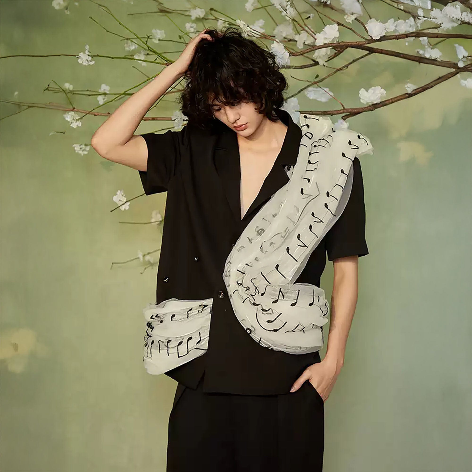 JIECHI Musical Score Layered Tulle Drape Half Shirt-Half shirt-M-Free Shipping Leatheretro