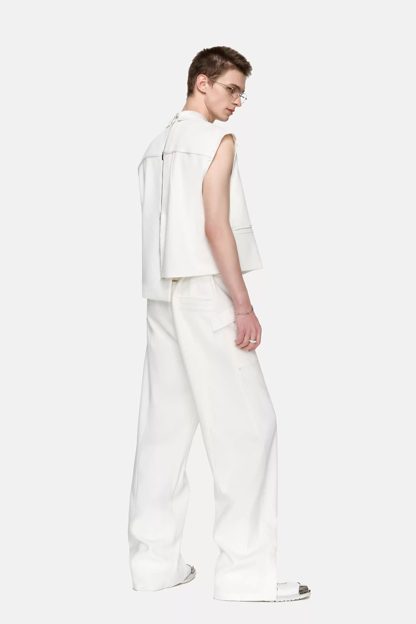 TIWILLTANG Asymmetrical Lapel Vest White-Vest-S (Preorder)-Free Shipping Leatheretro