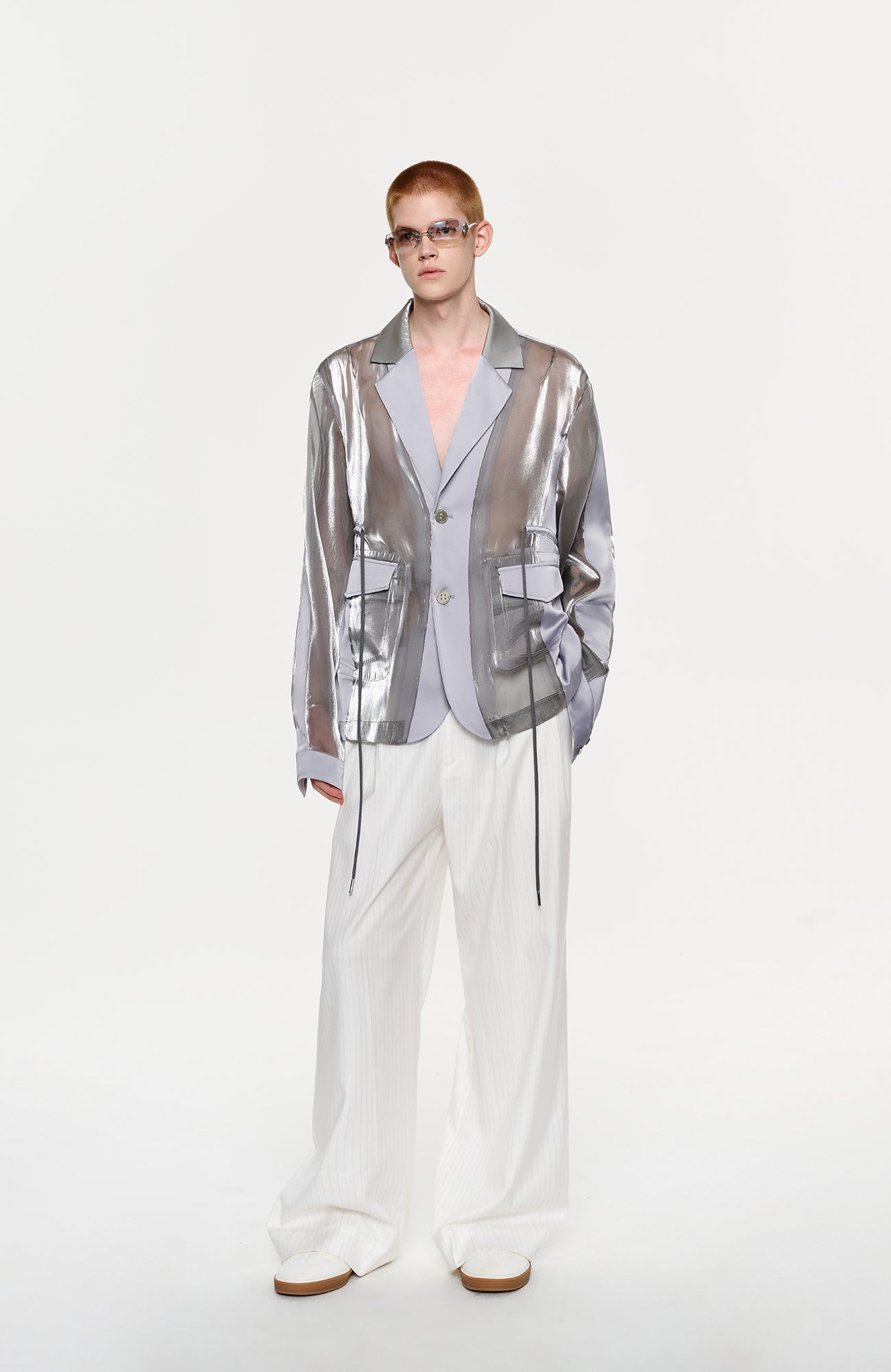 TIWILLTANG Drawstring Lustrous Paneled Blazer-Jacket-S-Free Shipping Leatheretro