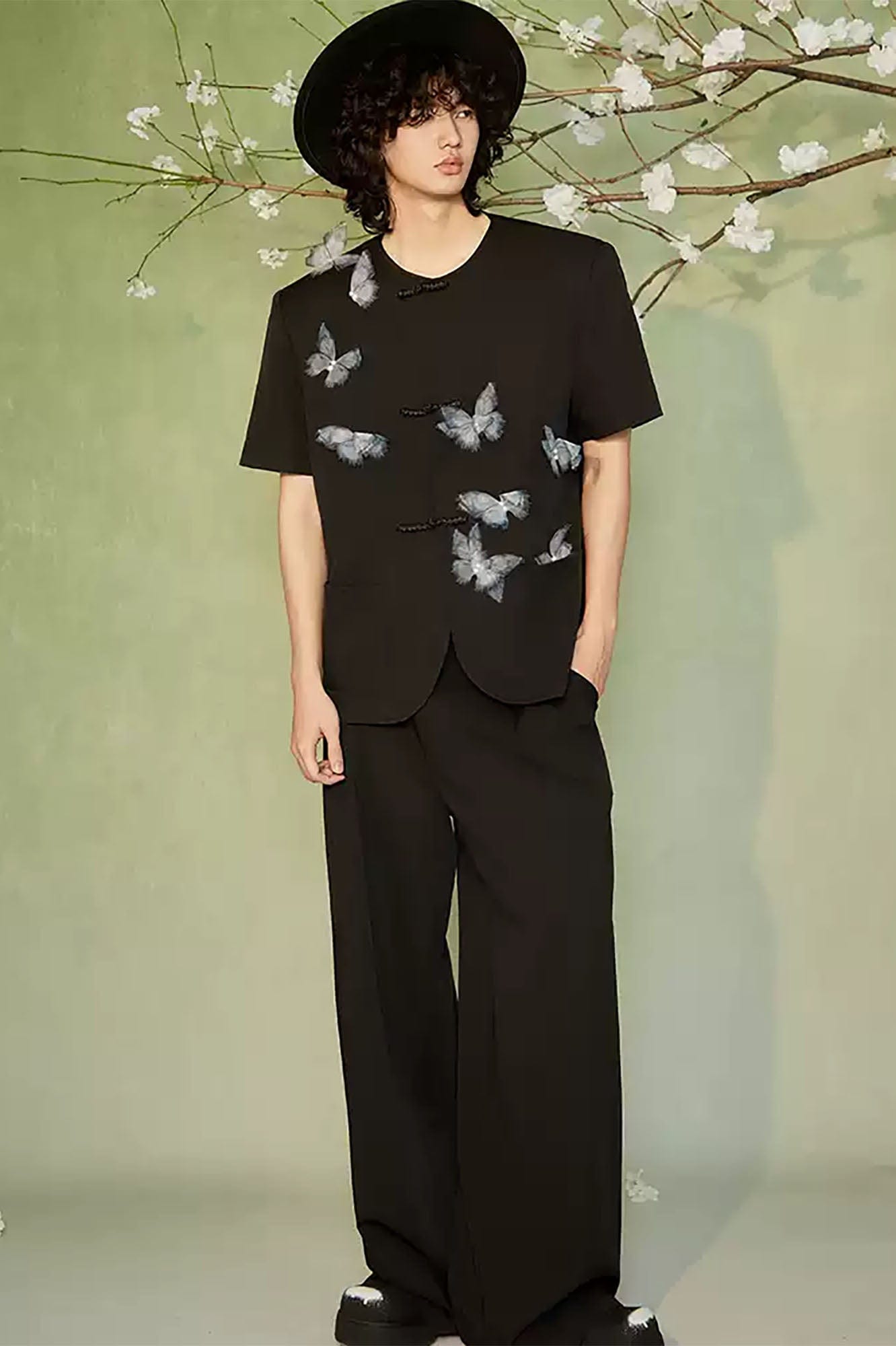JIECHI Flying Butterfly Frog Button T-Shirt-T Shirt-M-Free Shipping Leatheretro