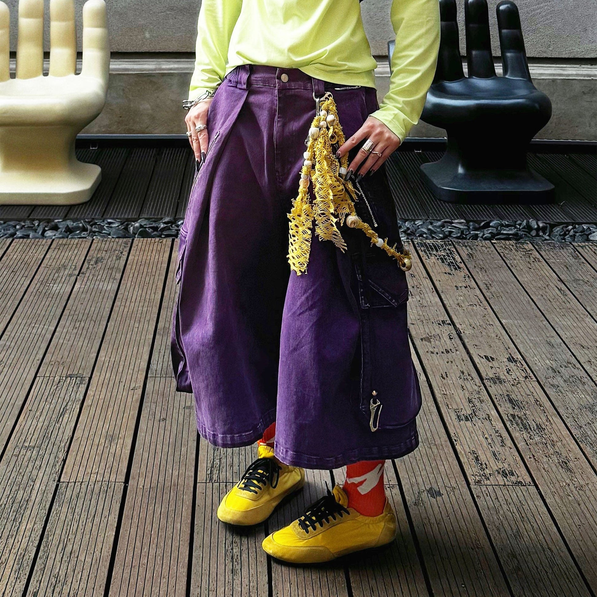 RELABEL Detachable Scarf Washed Multi-Pocket Wide-Leg Shorts Purple-Shorts-XS-Free Shipping Leatheretro