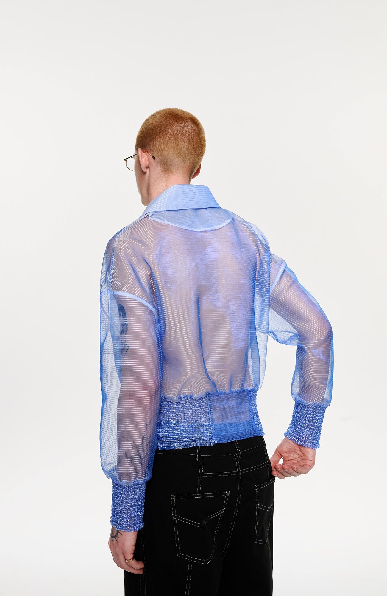 TIWILLTANG Sheer Zip-Up Cropped Jacket-Jacket-S-Blue-Free Shipping Leatheretro