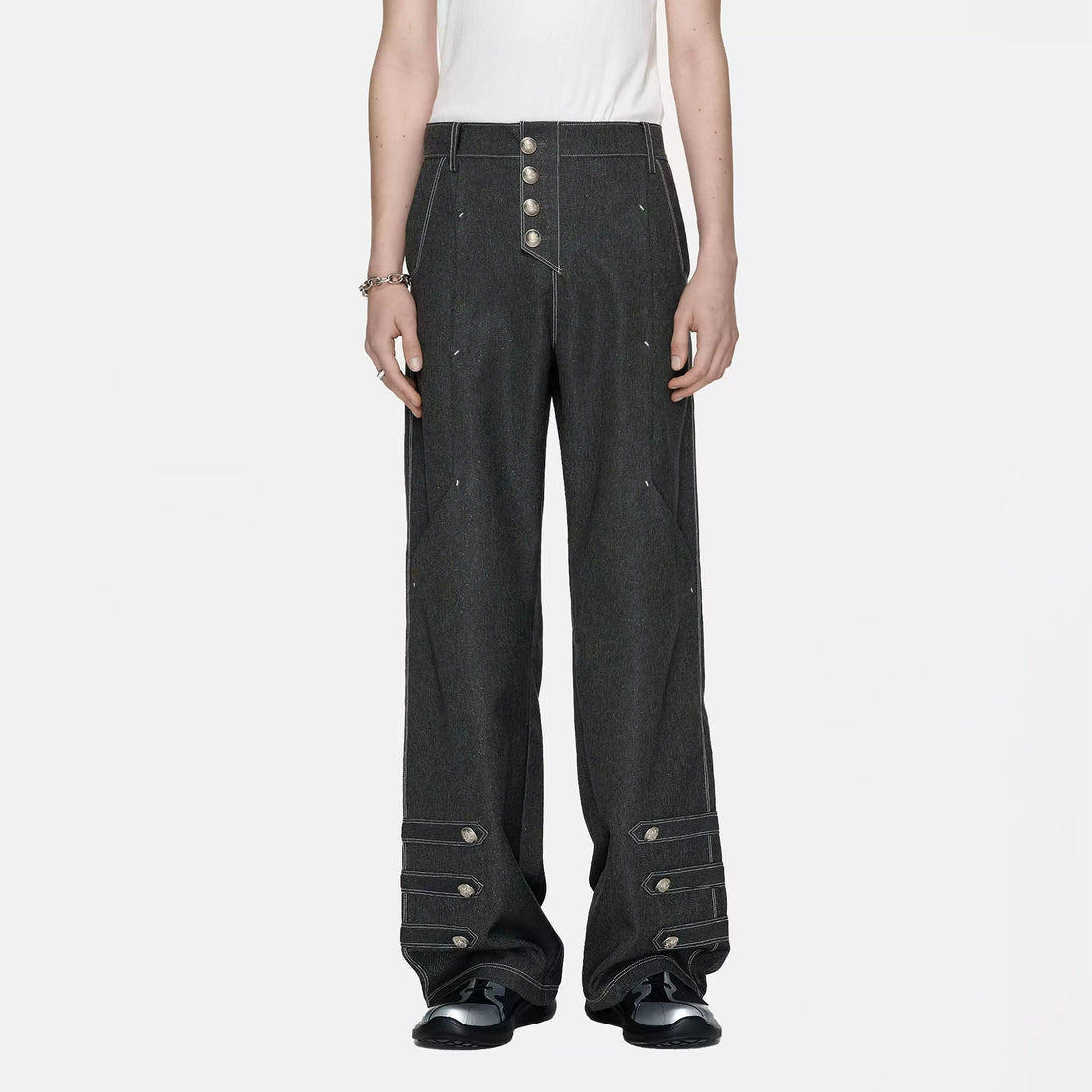 TIWILLTANG Asymmetrical Placket Stitched Wide-Leg Jeans-Jeans-S (Preorder)-Free Shipping Leatheretro