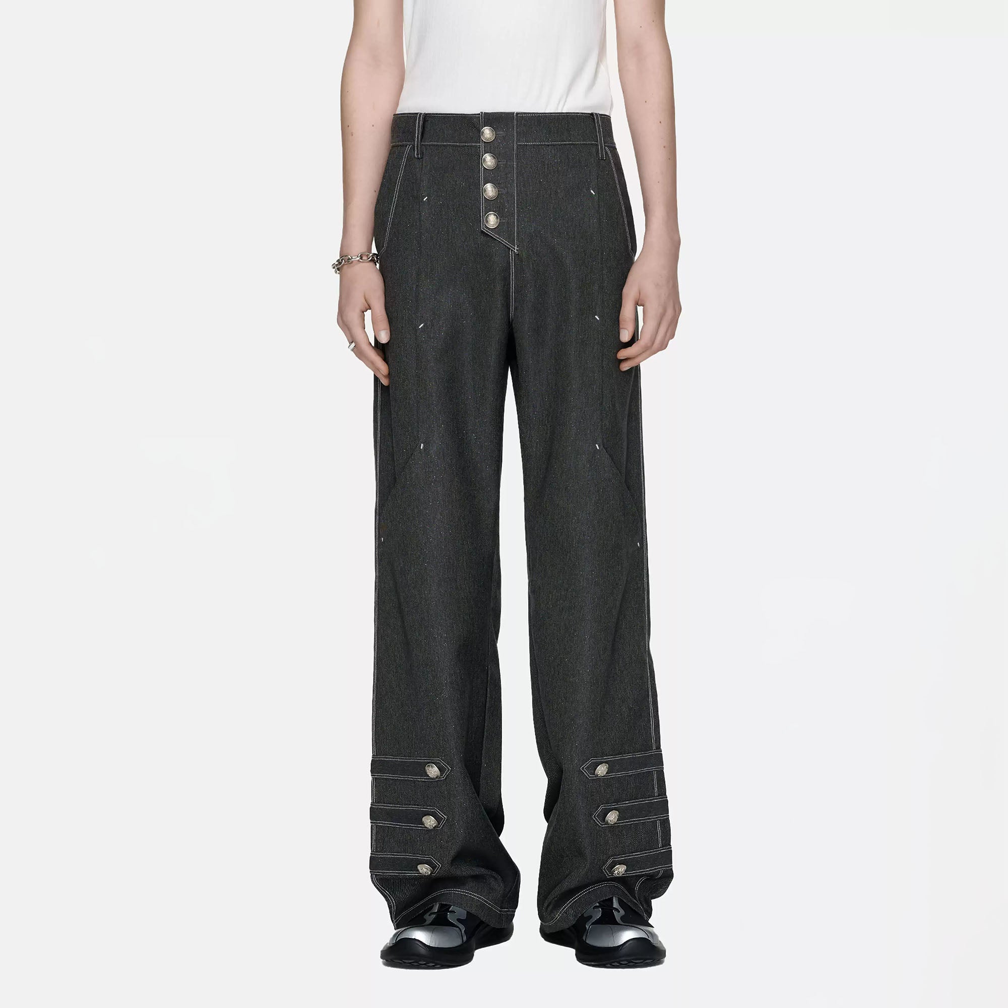 TIWILLTANG Asymmetrical Placket Stitched Wide-Leg Jeans-Jeans-S (Preorder)-Free Shipping Leatheretro