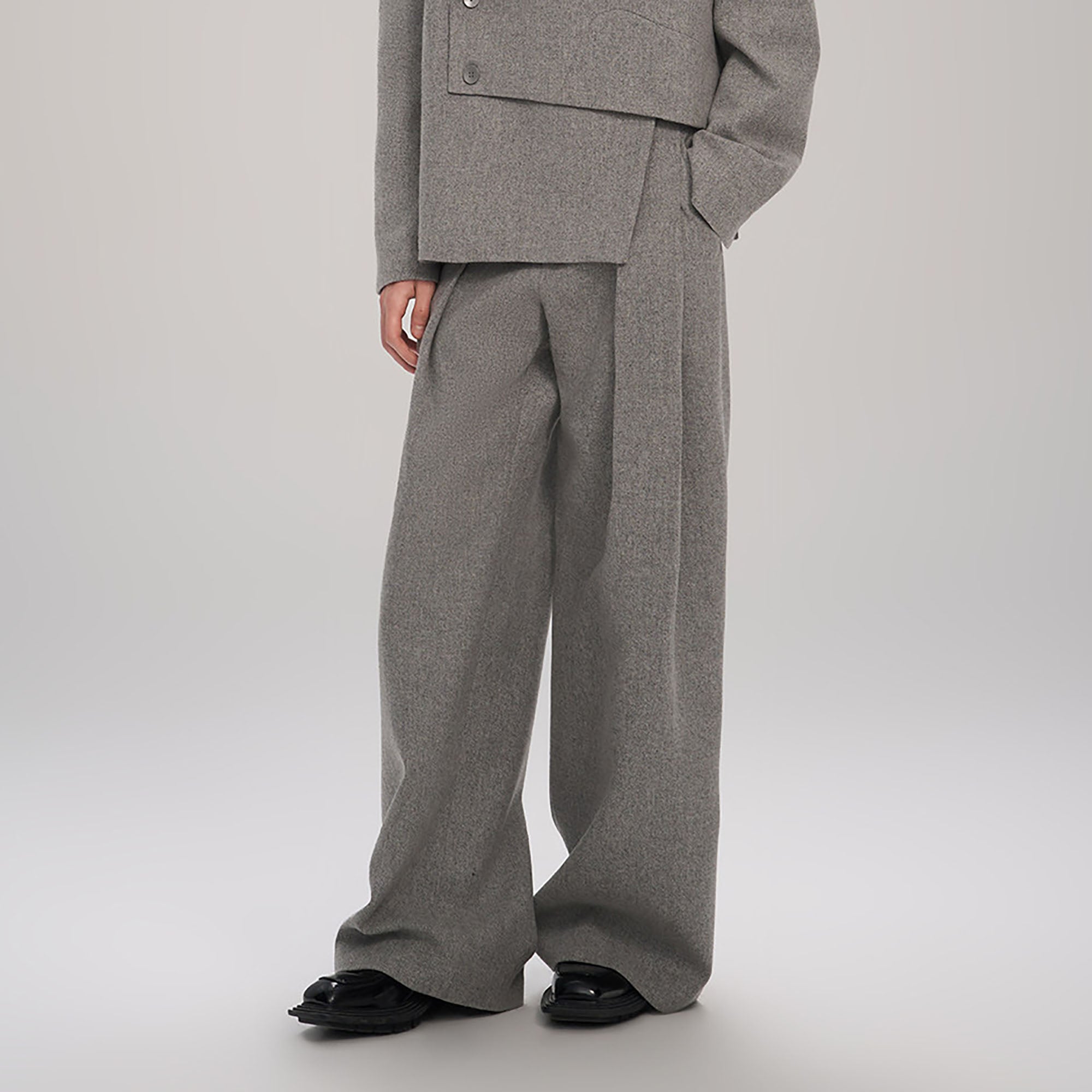 TIWILLTANG Classic Pleats Wool-Blend Wide-Leg Pants-Pants-XS-Gray-Free Shipping Leatheretro