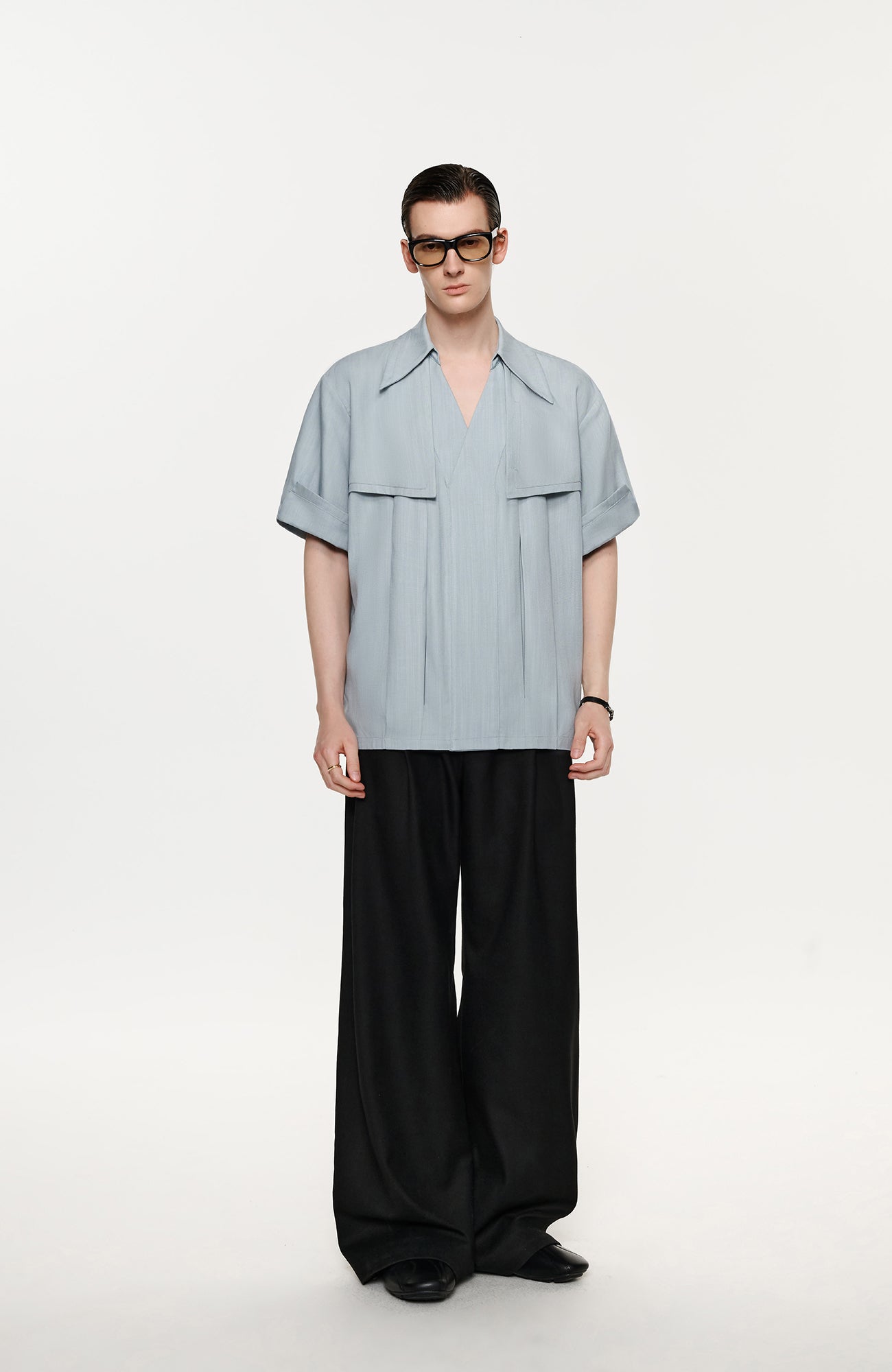 TIWILLTANG Layered Lapel Half Shirt-Half shirt-S-Khaki-Free Shipping Leatheretro