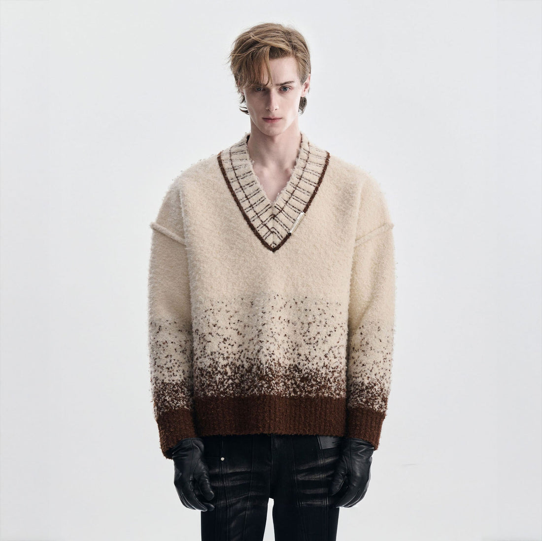 TIWILLTANG Gradient Wool V-Neck Sweater-Sweater-S-Free Shipping Leatheretro