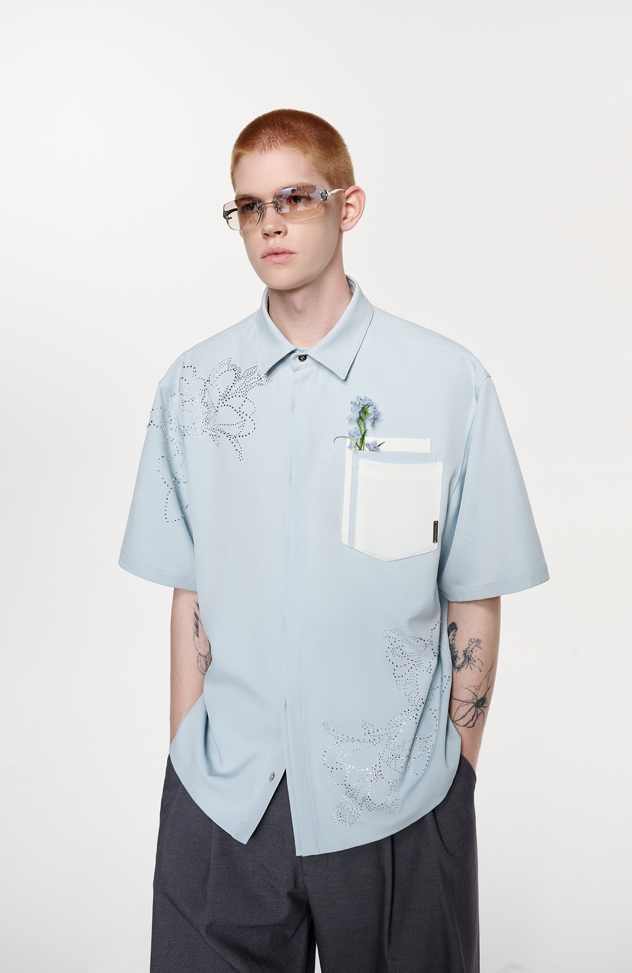 TIWILLTANG Floral Diamond Layered Pocket Half Shirt-Half shirt-S-Free Shipping Leatheretro
