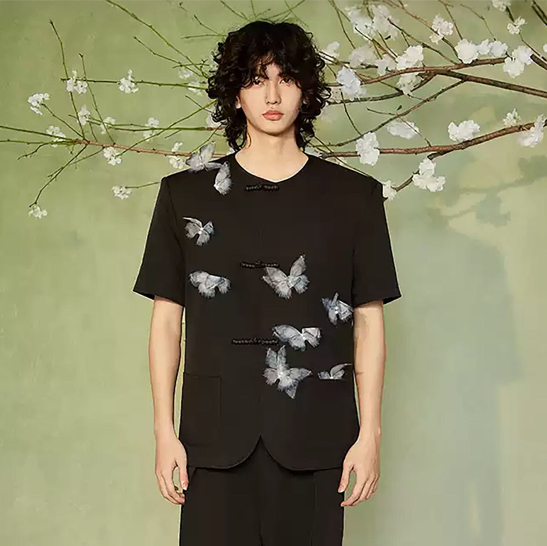 JIECHI Flying Butterfly Frog Button T-Shirt-T Shirt-M-Free Shipping Leatheretro