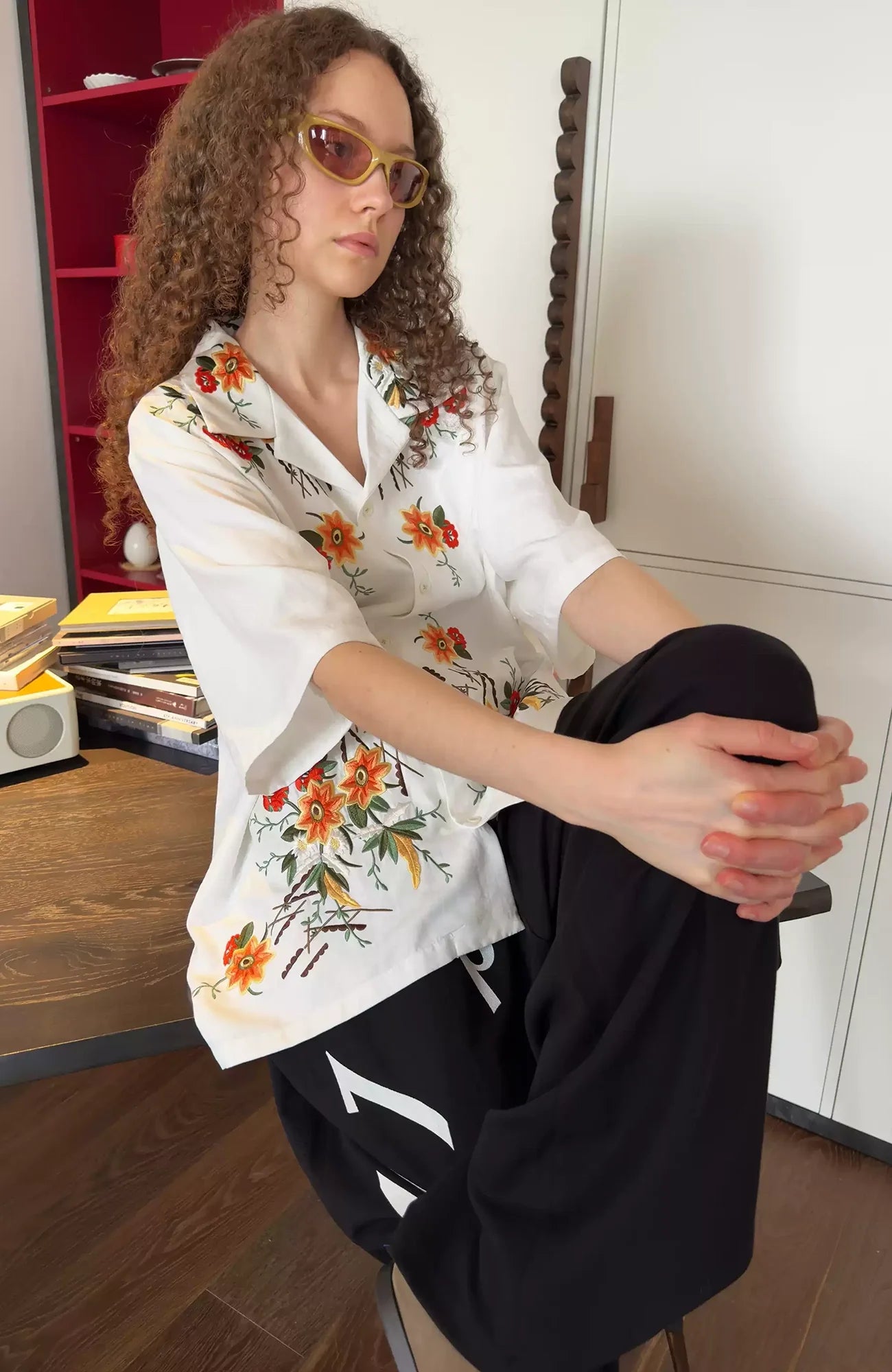 MIICHOUS Botanical Embroidered Half Shirt-Half shirt-S-Free Shipping Leatheretro