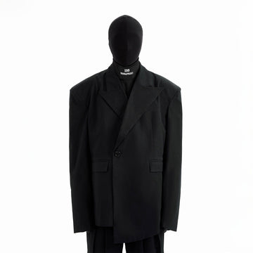 TRIANGLE PROJECT Asymmetrical Padded-Shoulder Oversized Blazer-Jacket-S-Free Shipping Leatheretro