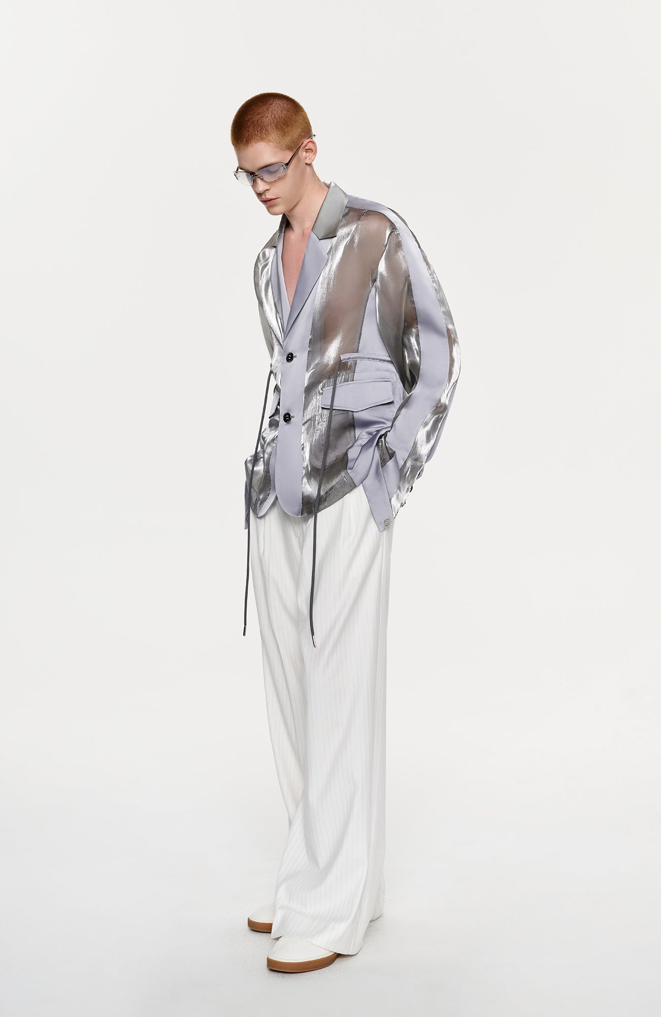 TIWILLTANG Drawstring Lustrous Paneled Blazer-Jacket-S-Free Shipping Leatheretro