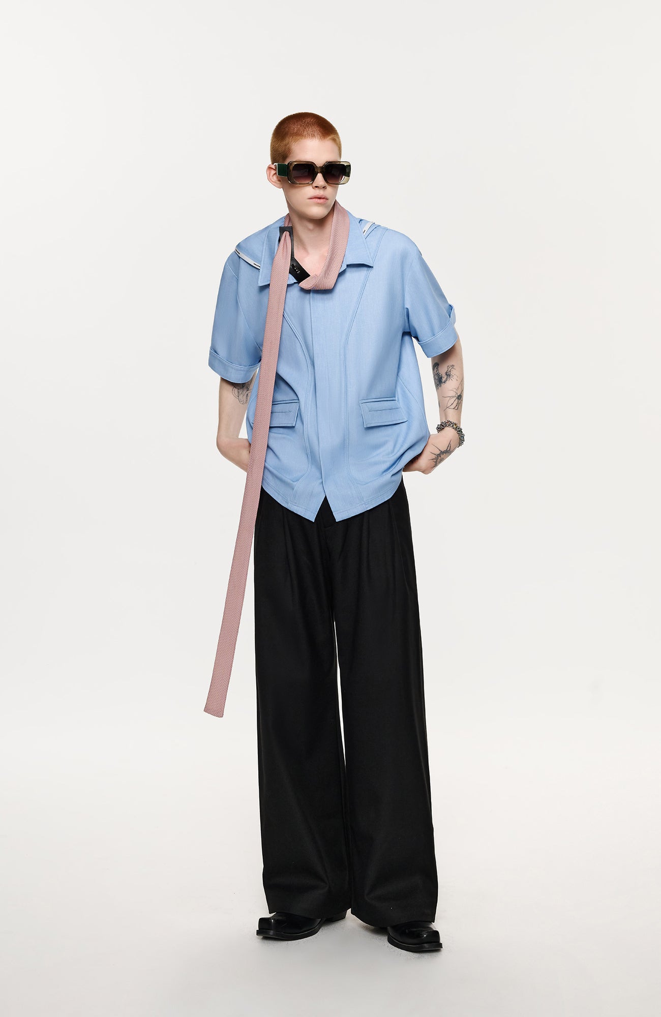 TIWILLTANG Hidden Placket Detachable Hood Half Shirt-Half shirt-S-Blue-Free Shipping Leatheretro