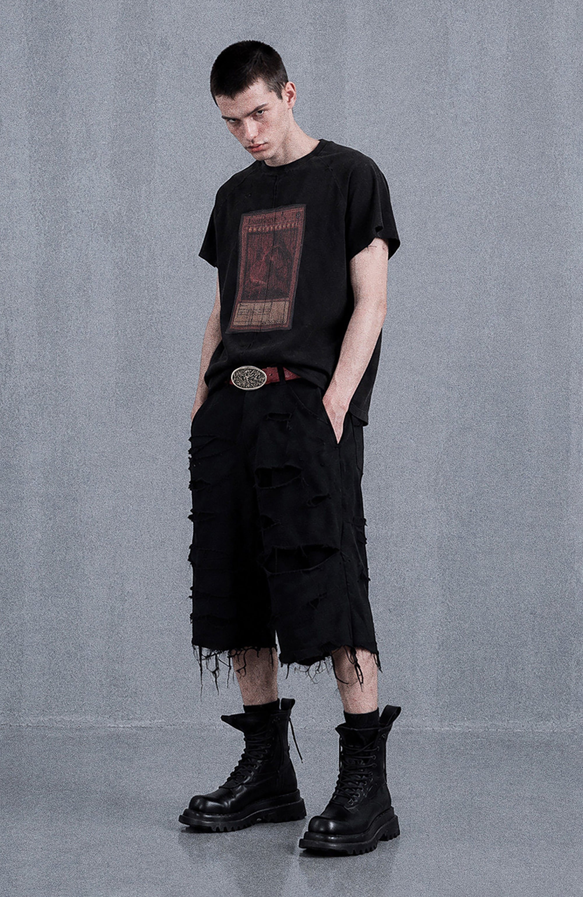 UNDERWATER Distressed Raw Edge Denim Shorts-Shorts-S-Free Shipping Leatheretro