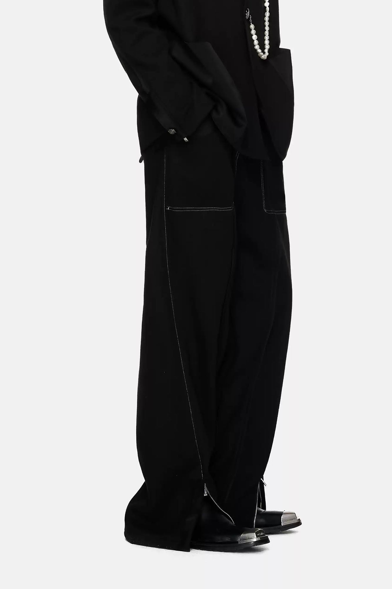 TIWILLTANG Paneled Zipper-Hem Wide-Leg Pants Black-Pants-S (Preorder)-Free Shipping Leatheretro