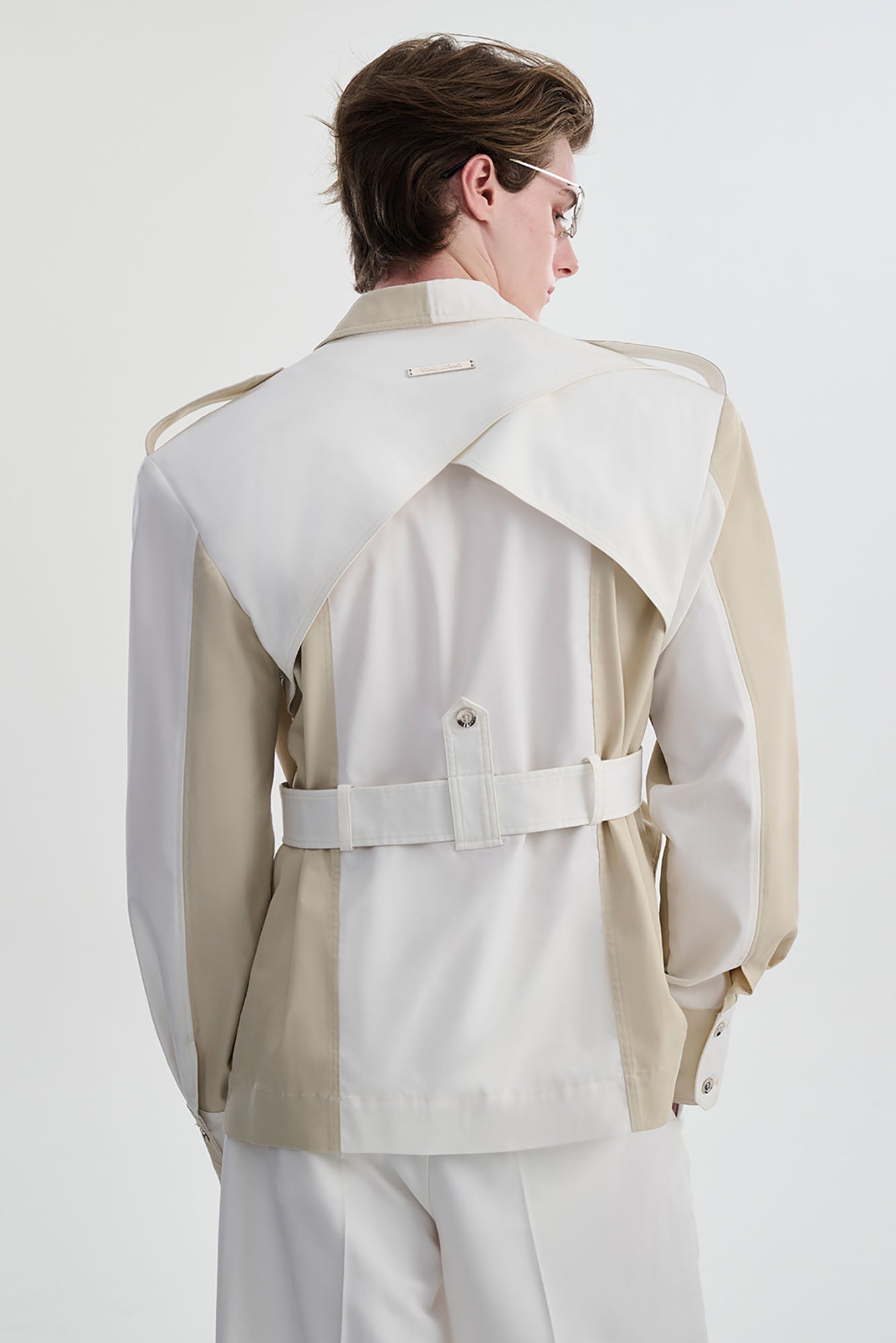 TIWILLTANG Contrast Deconstructed Belted Zip-Up Shirt-Shirt-S-Khaki-Free Shipping Leatheretro