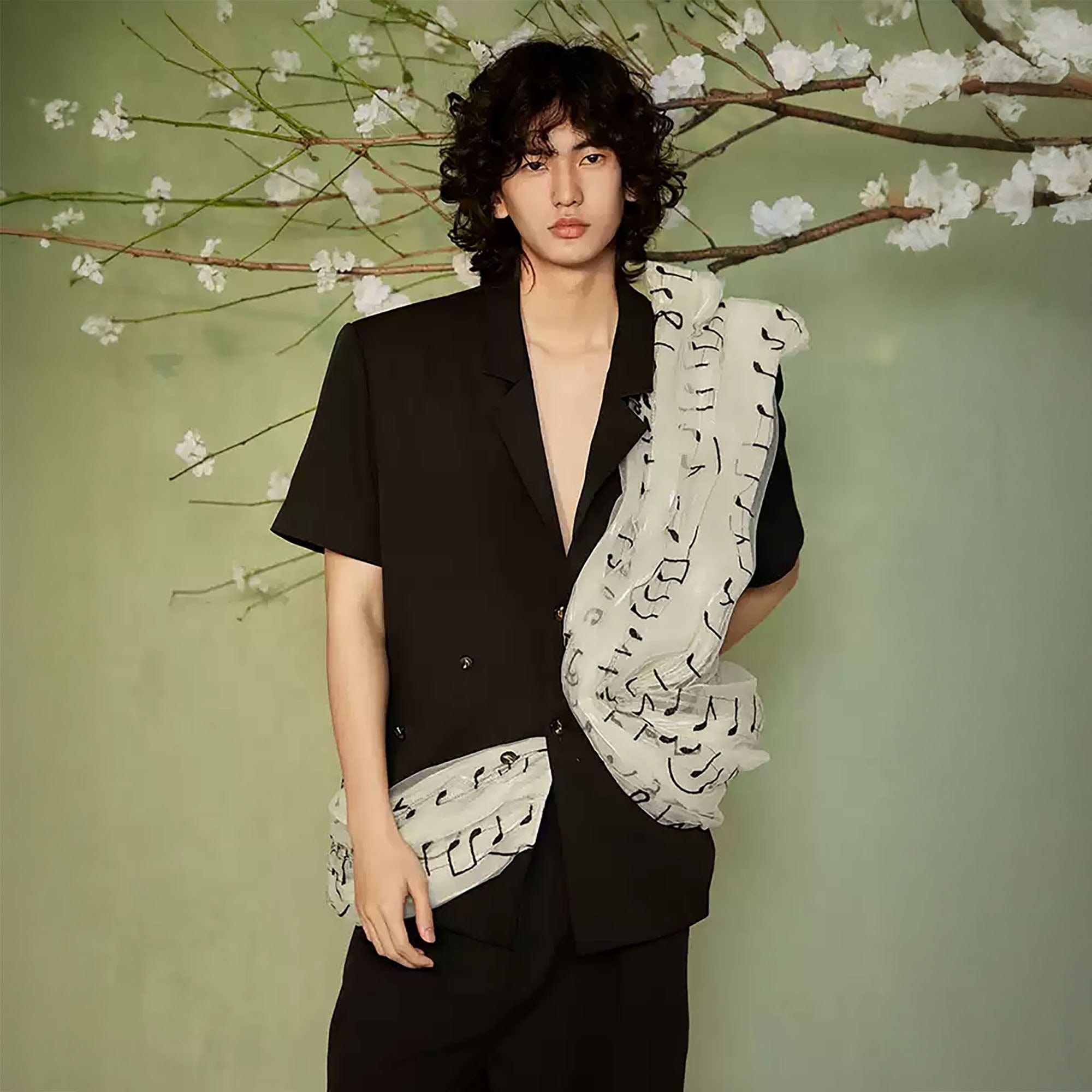 JIECHI Musical Score Layered Tulle Drape Half Shirt-Half shirt-M-Free Shipping Leatheretro