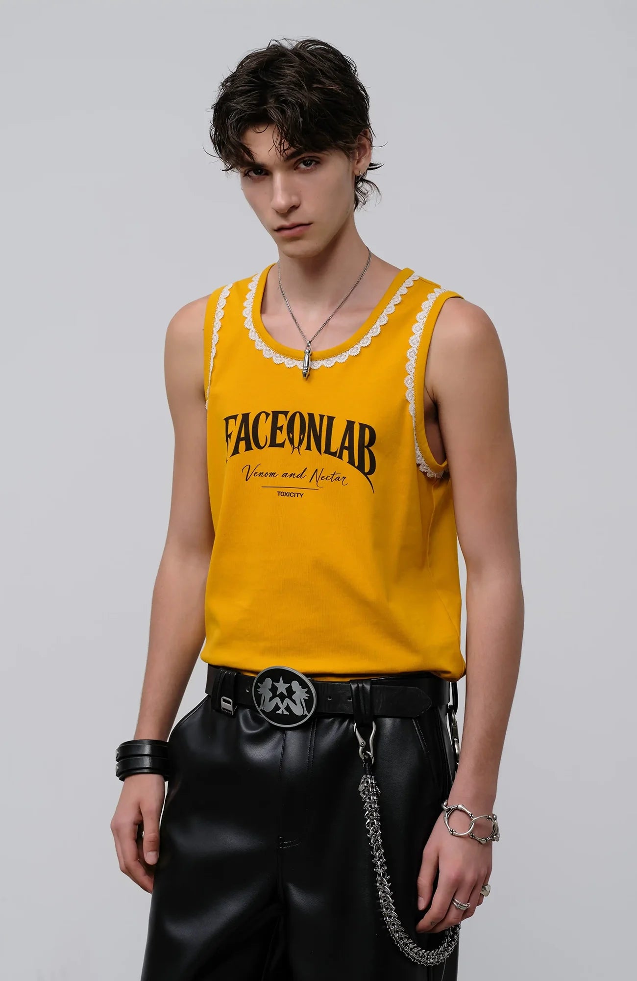 FACEONLAB Lace Trim Gothic Letters Sleeveless Tank-Tank Top-M-Black-Free Shipping Leatheretro
