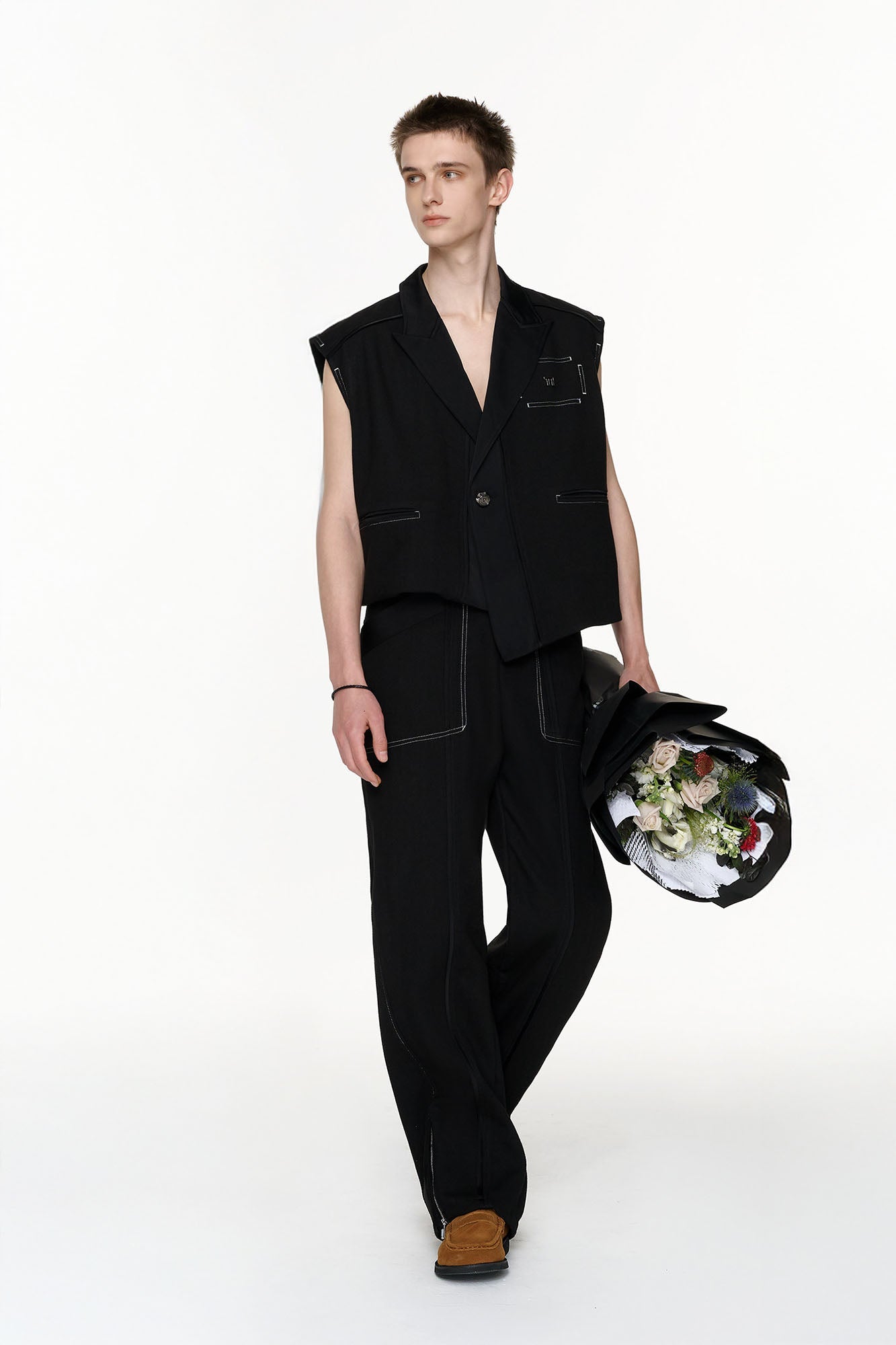 TIWILLTANG Asymmetrical Lapel Vest Black-Vest-S (Preorder)-Free Shipping Leatheretro