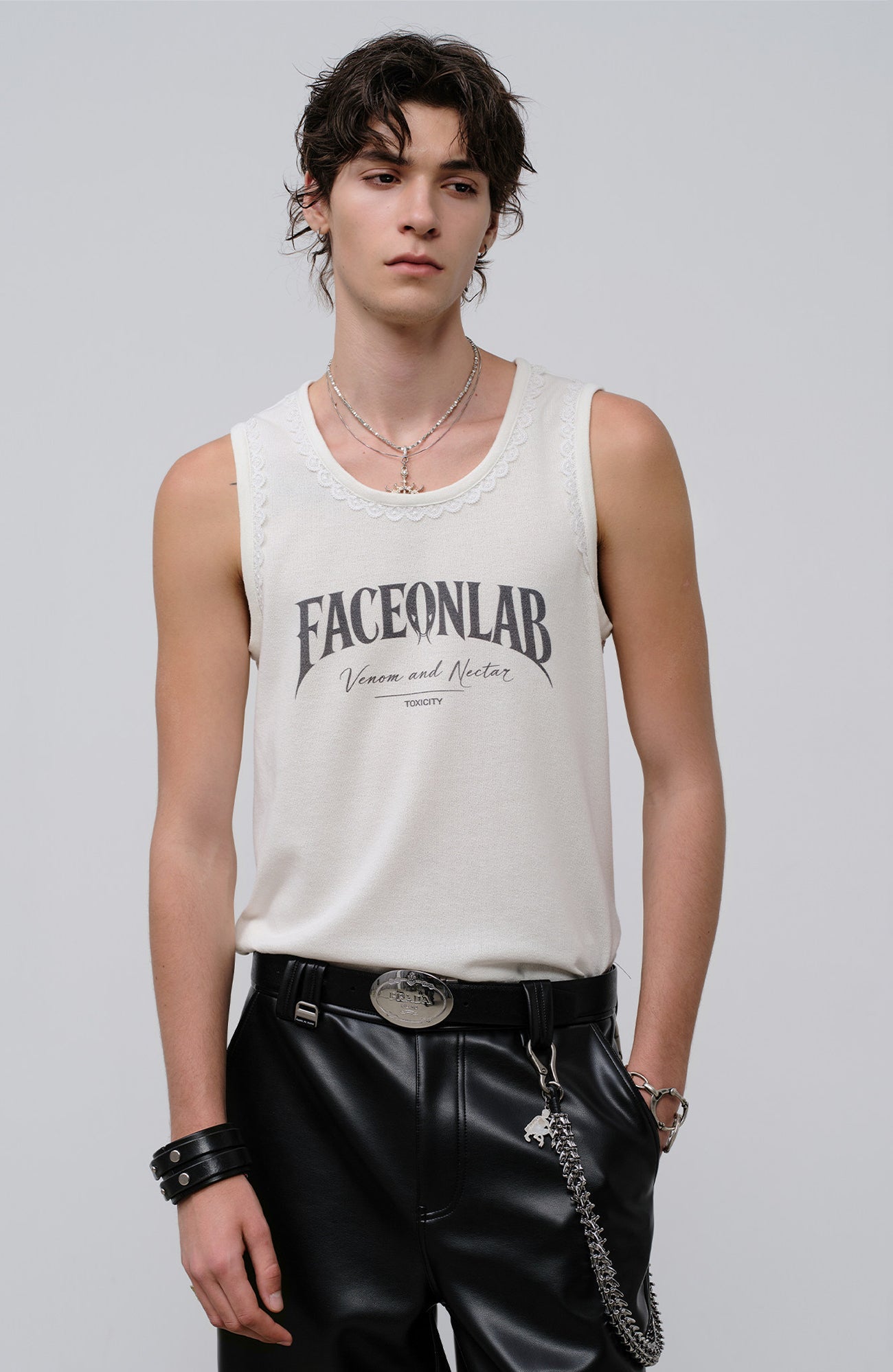 FACEONLAB Lace Trim Gothic Letters Sleeveless Tank-Tank Top-M-Black-Free Shipping Leatheretro