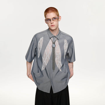 TIWILLTANG Leaf Lace Paneled Half Shirt-Half shirt-S-Free Shipping Leatheretro