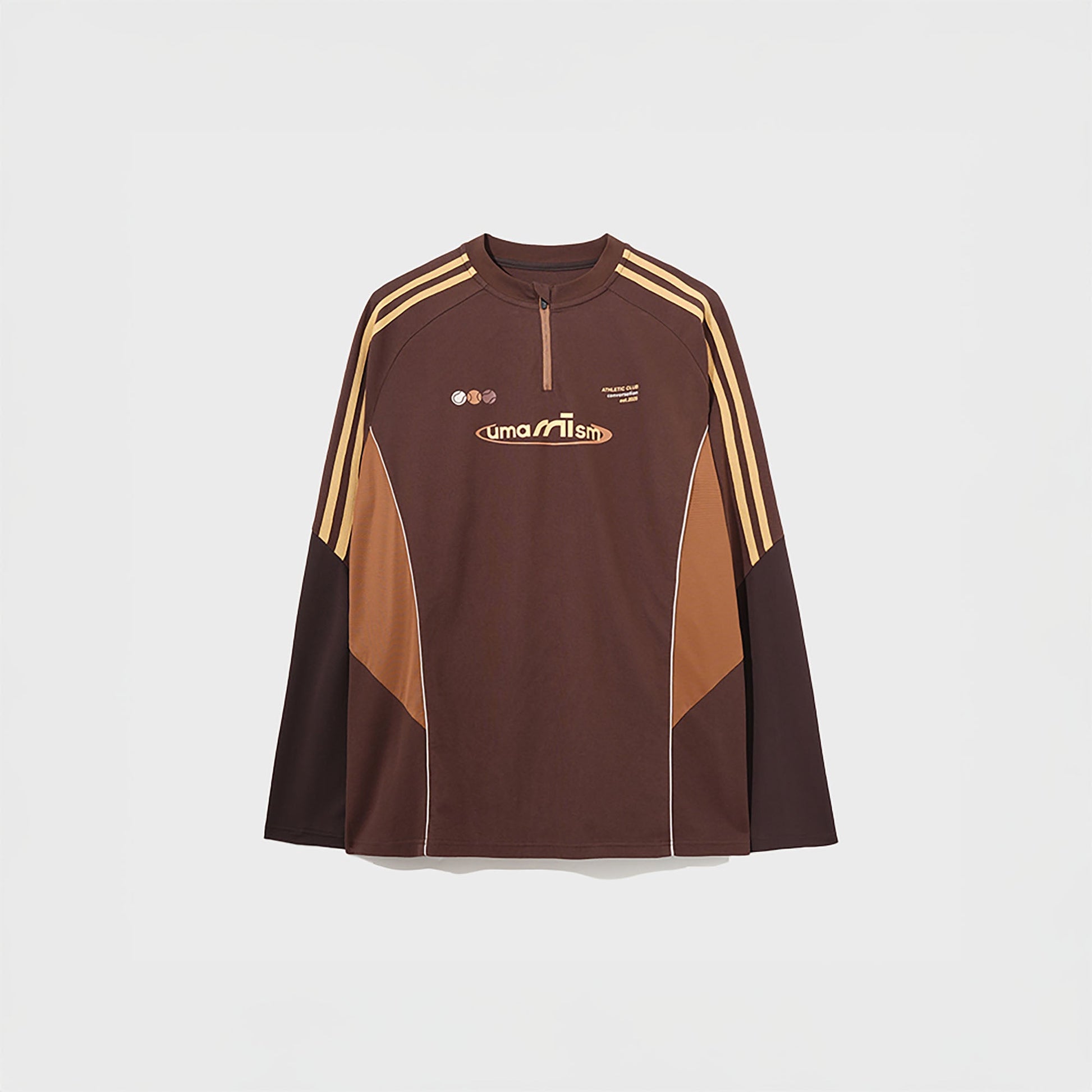 UMAMIISM Contrast Stripe Mesh-Panel Quick-Dry Long-Sleeve Tee-L/S Tee-XS-Coffee-Free Shipping Leatheretro
